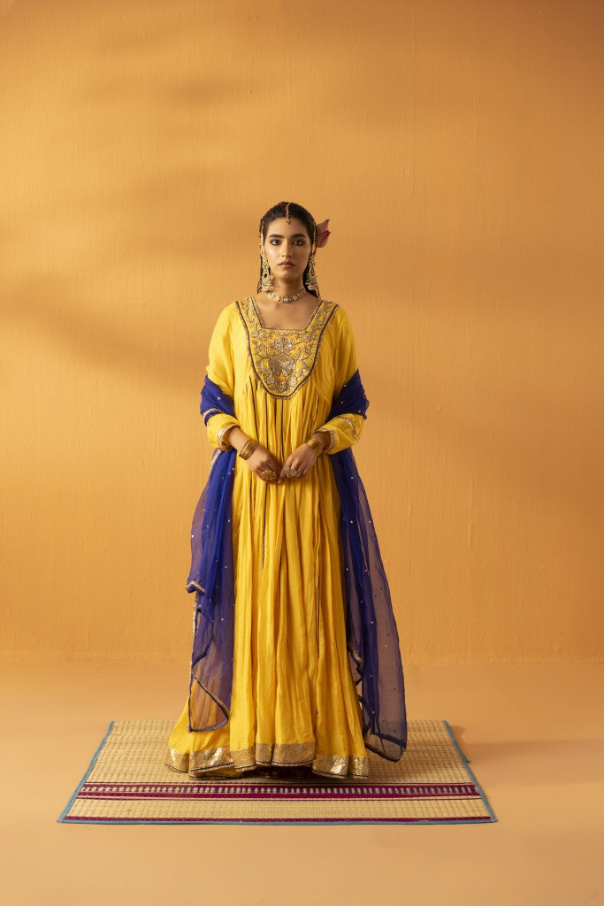 Amaltas yellow embroidered anarkali set