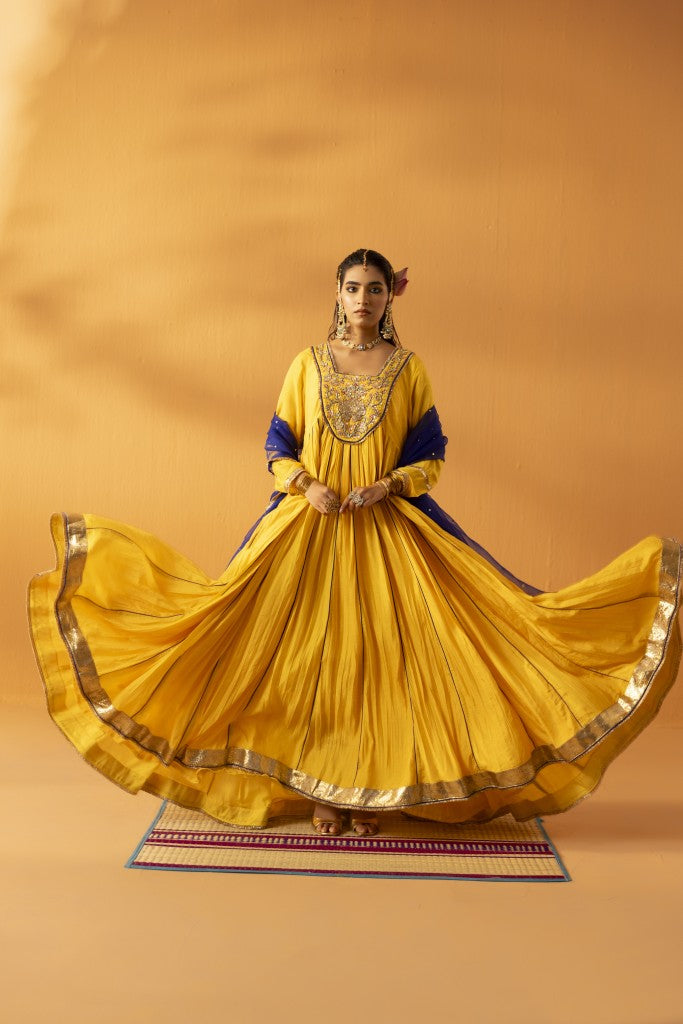 Amaltas yellow embroidered anarkali set