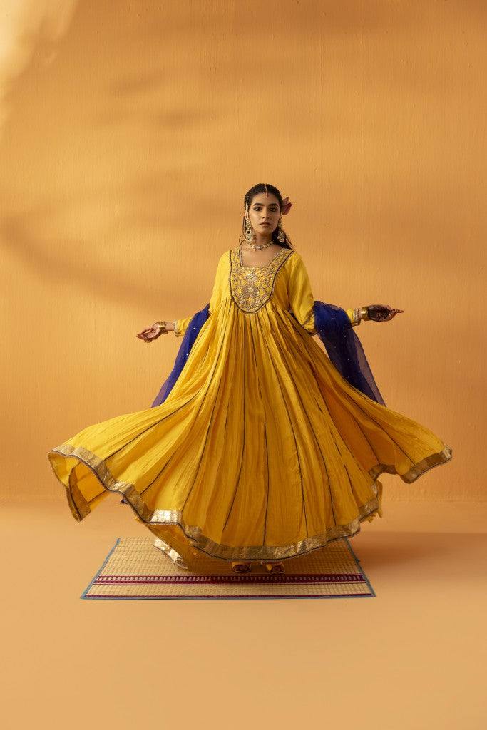 Amaltas yellow embroidered anarkali set