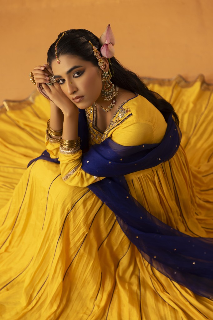 Amaltas yellow embroidered anarkali set