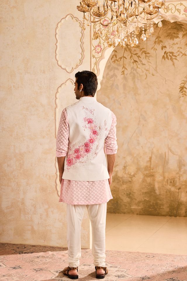 Ivory Floral Bundi Pink Kurta Churidar