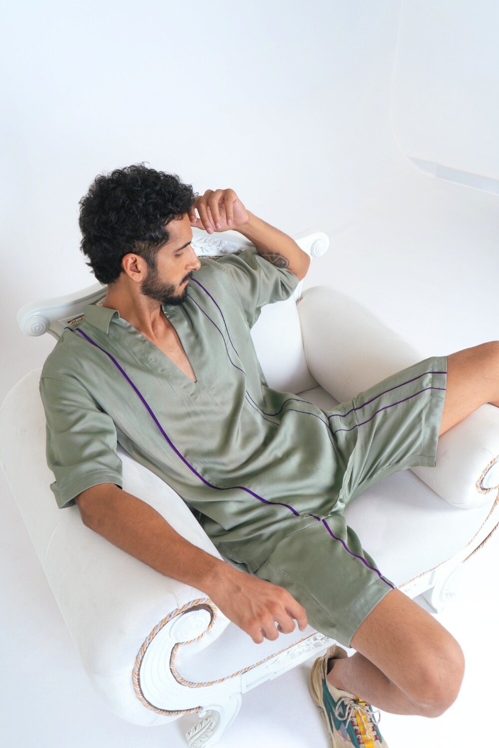 Green Shorts with Purple Pipin