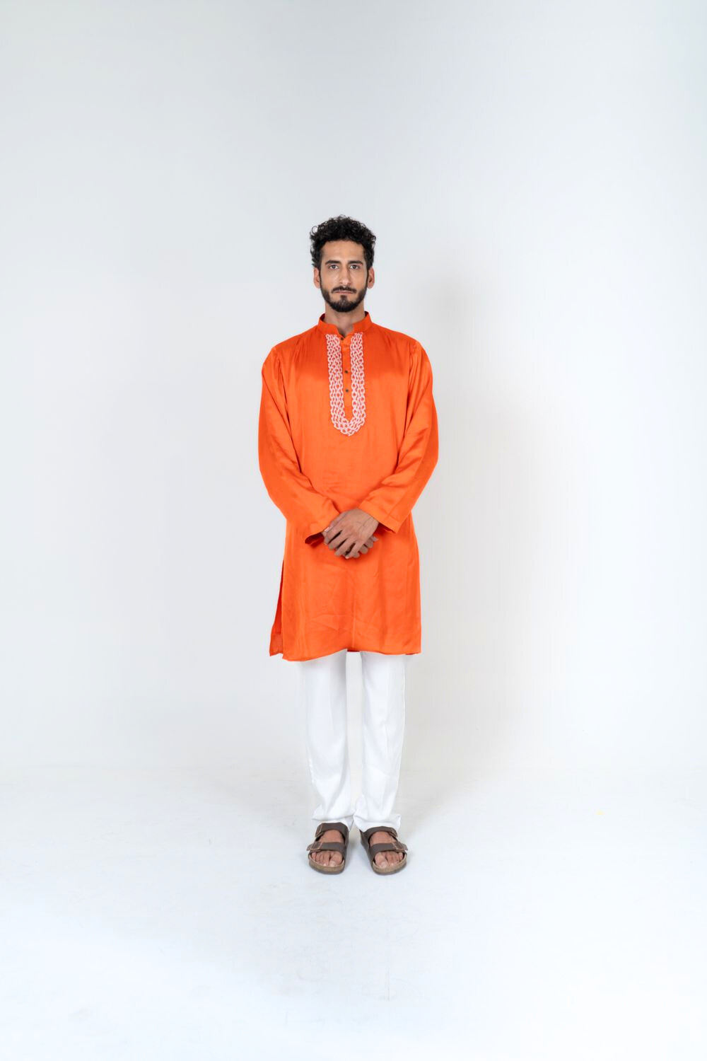 Orange-Pink Braid Kurta Set
