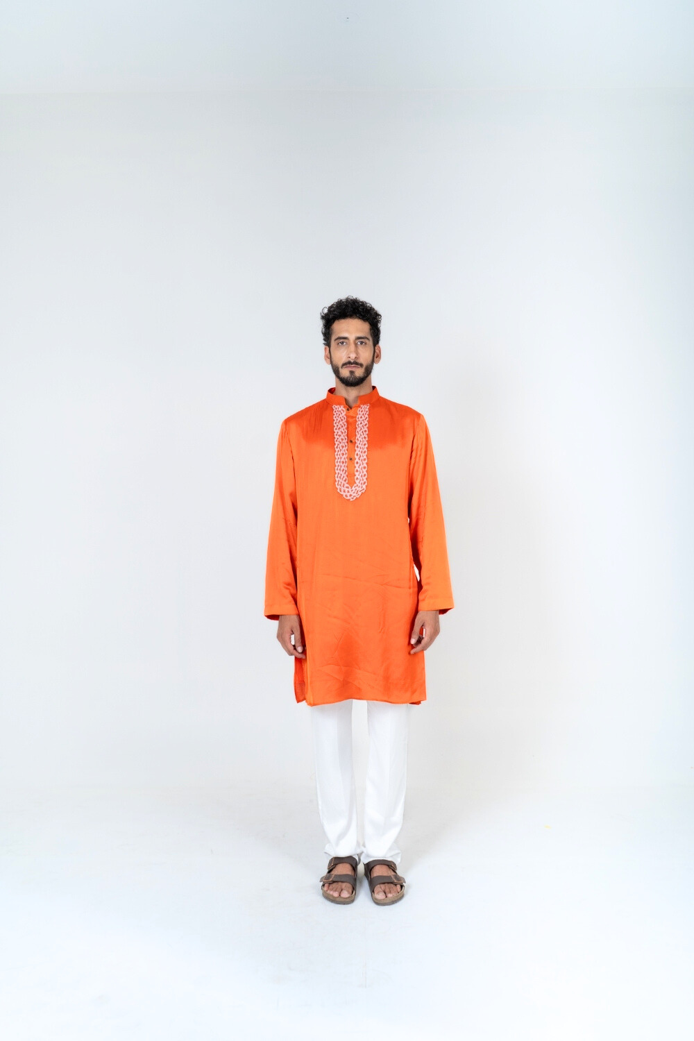 Orange-Pink Braid Kurta Set