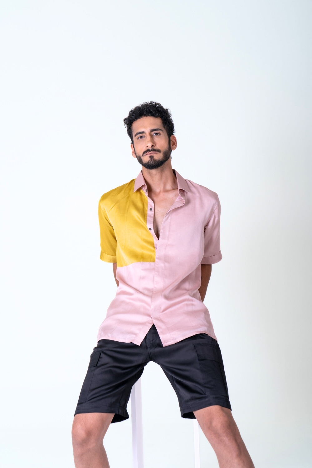 Pink-Yellow Color-Blocked Shirt