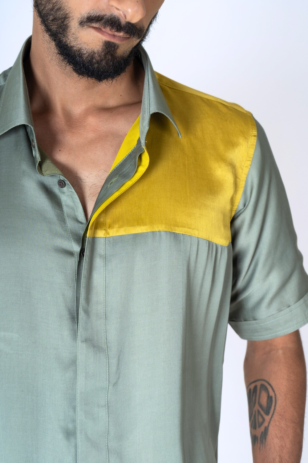 Green-Yellow Color-Blocked Shirt