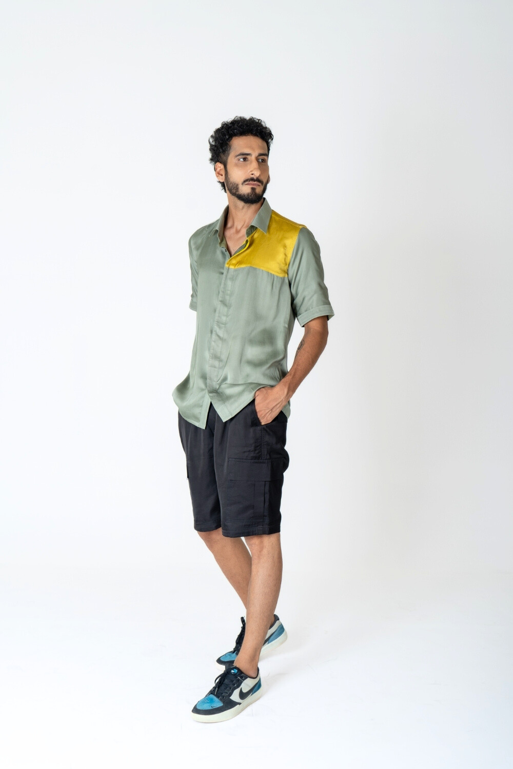 Green-Yellow Color-Blocked Shirt