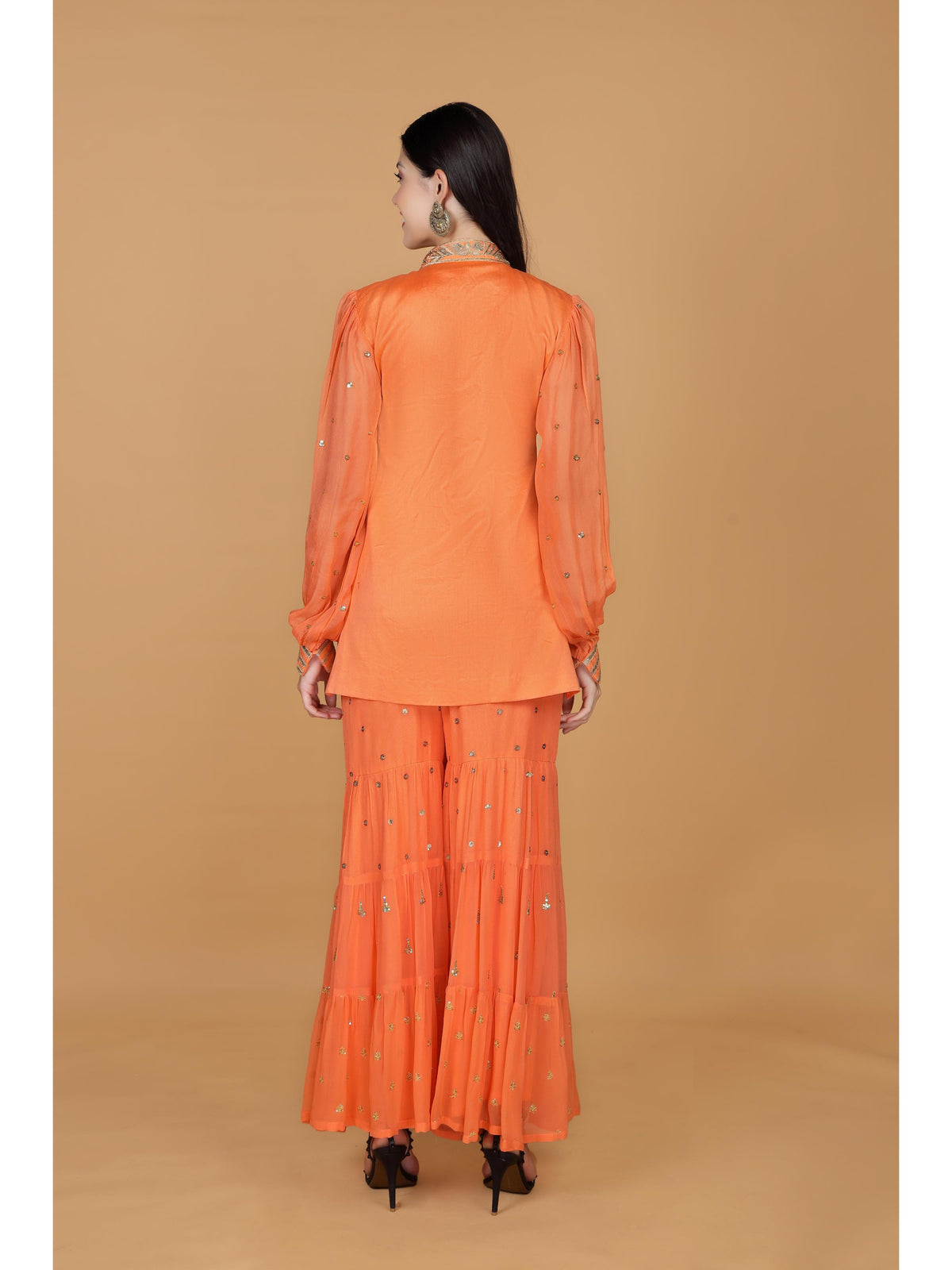 Floral Embroidered Empire Aari Work Kurti with Sharara & With Dupatta