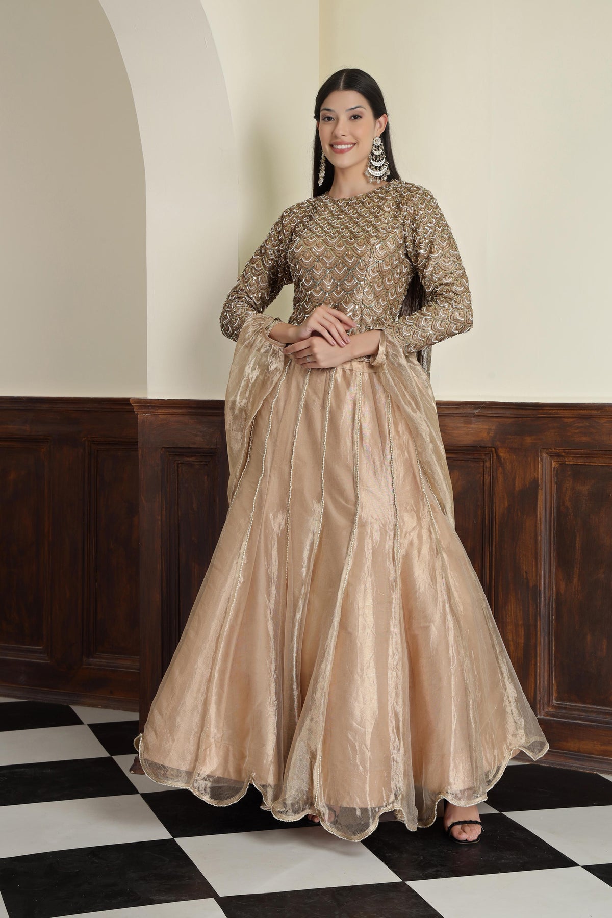 Embroidered Tissue Ready to Wear Lehenga & Blouse With Dupatta