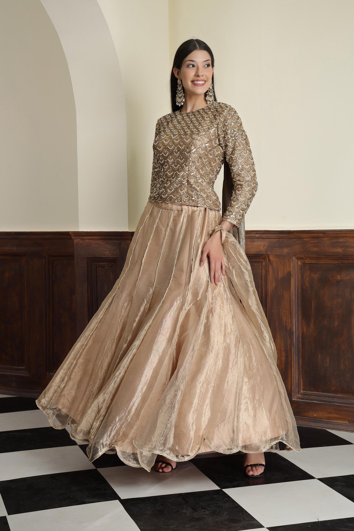 Embroidered Tissue Ready to Wear Lehenga & Blouse With Dupatta