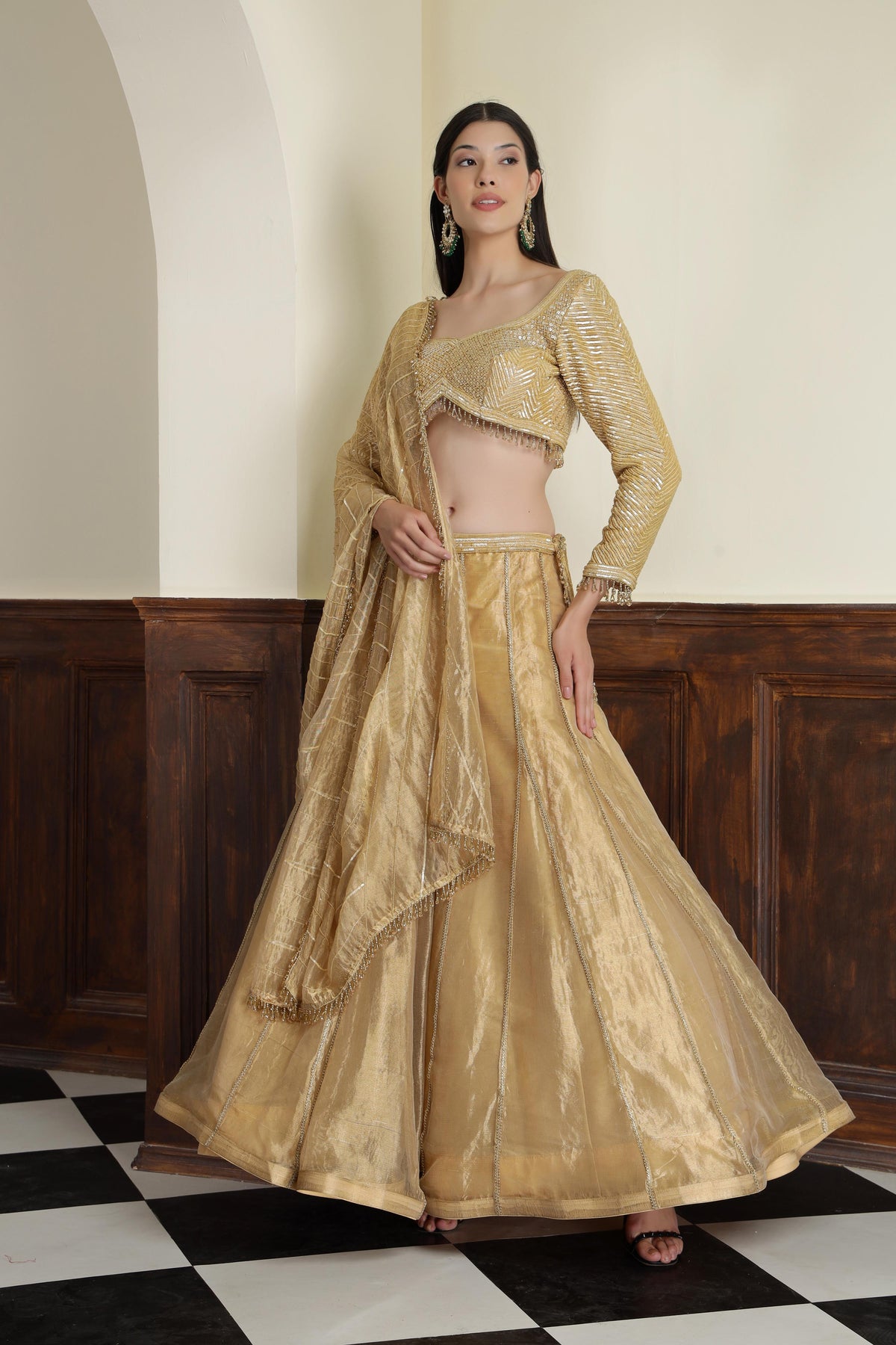Embroidered Sequnnied Tissue Ready to Wear Lehenga & Blouse With Dupatta