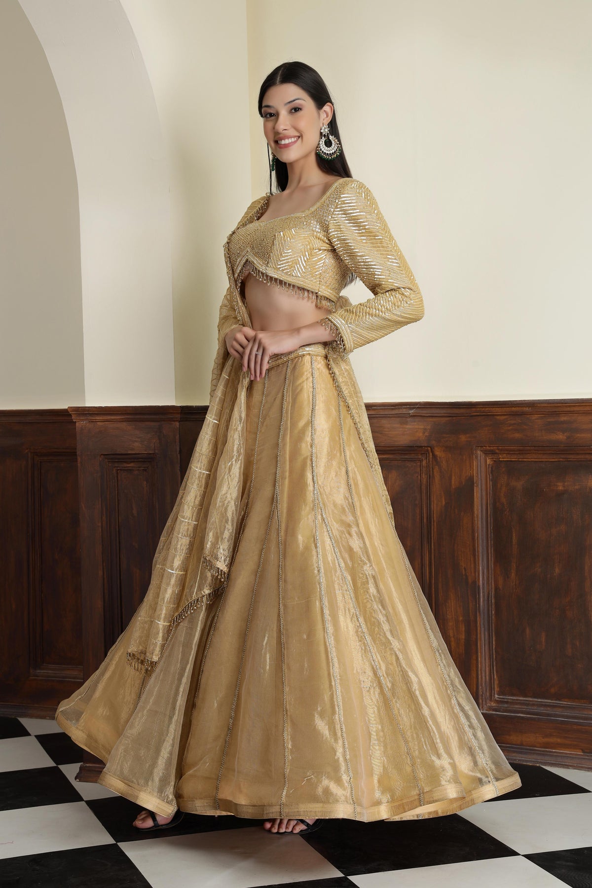 Embroidered Sequnnied Tissue Ready to Wear Lehenga & Blouse With Dupatta