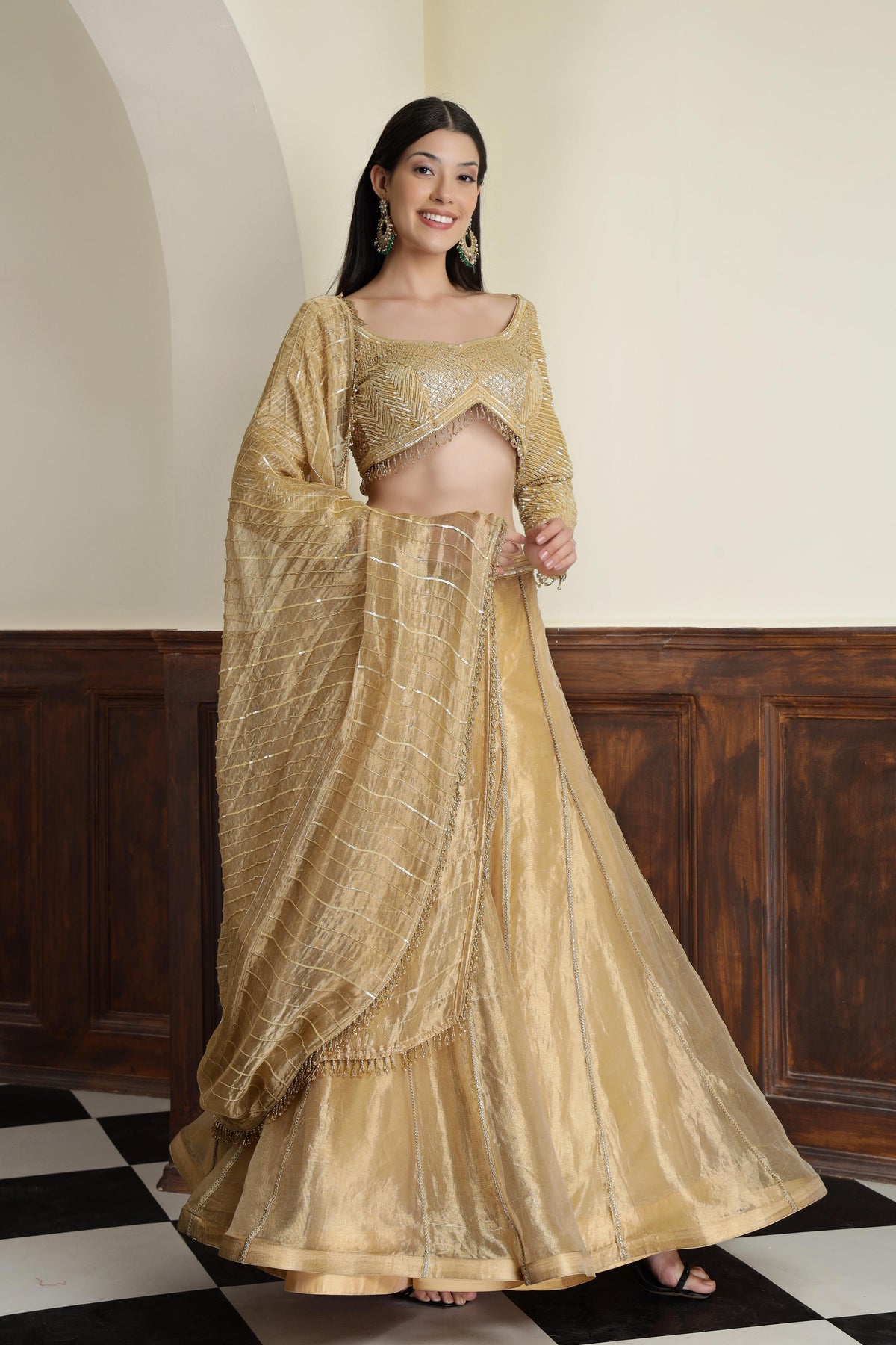 Embroidered Sequnnied Tissue Ready to Wear Lehenga & Blouse With Dupatta