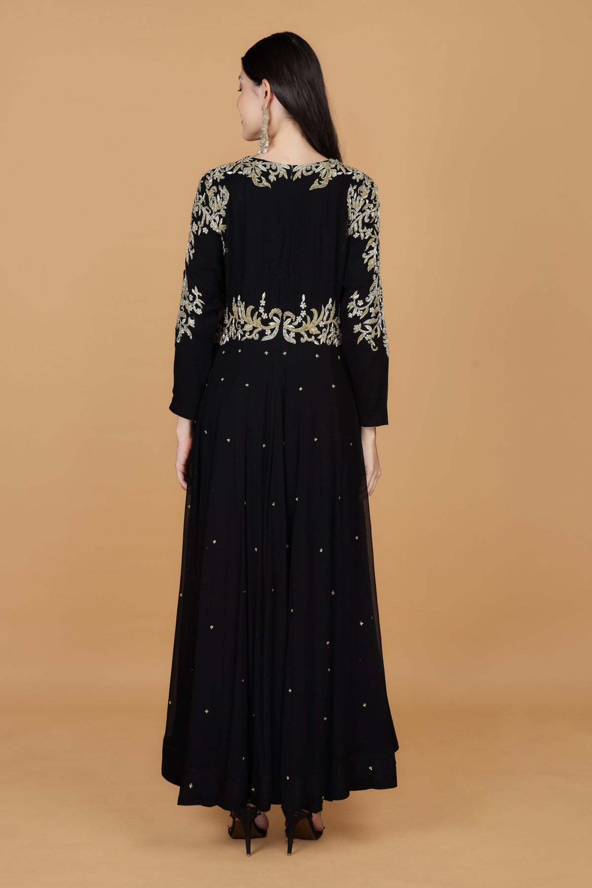 Women Ethnic Embroidered Round Neck Georgette Ethnic Dress