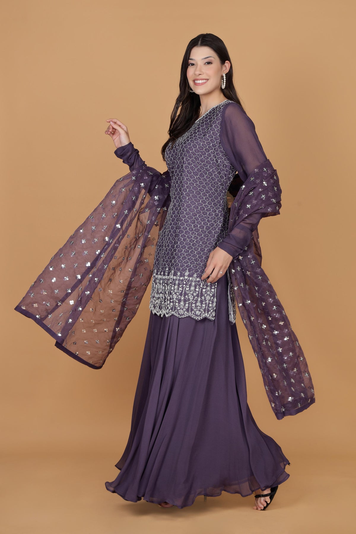 Women Ethnic Motifs Embroidered Regular Kurti with Sharara & With Dupatta