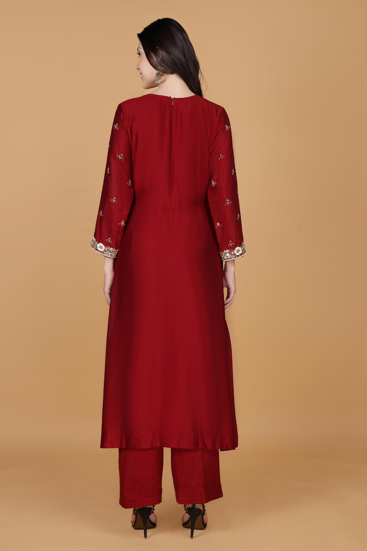 Ethnic Motifs Embroidered V Neck Kurta With Palazzos & Dupatta