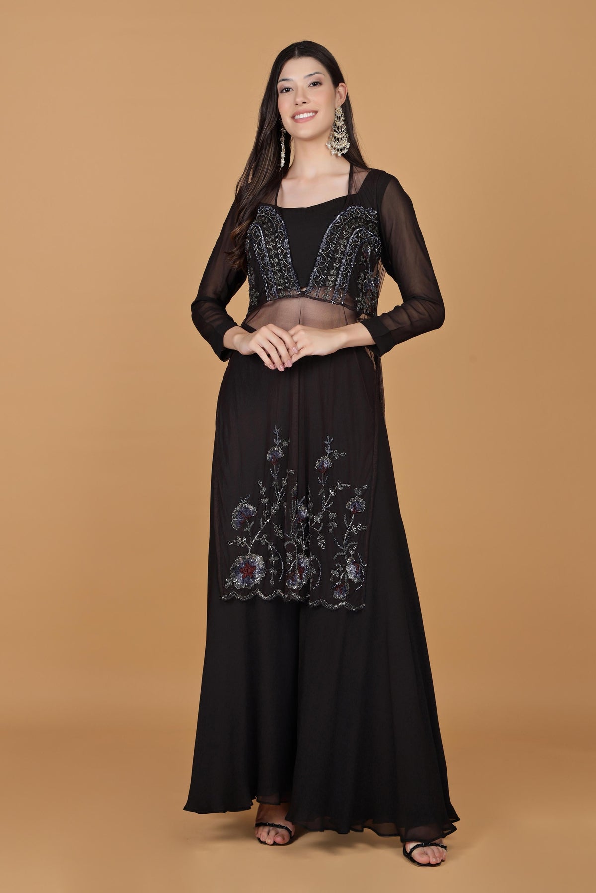 Women Embroidered Regular Sequinned Kurta with Sharara
