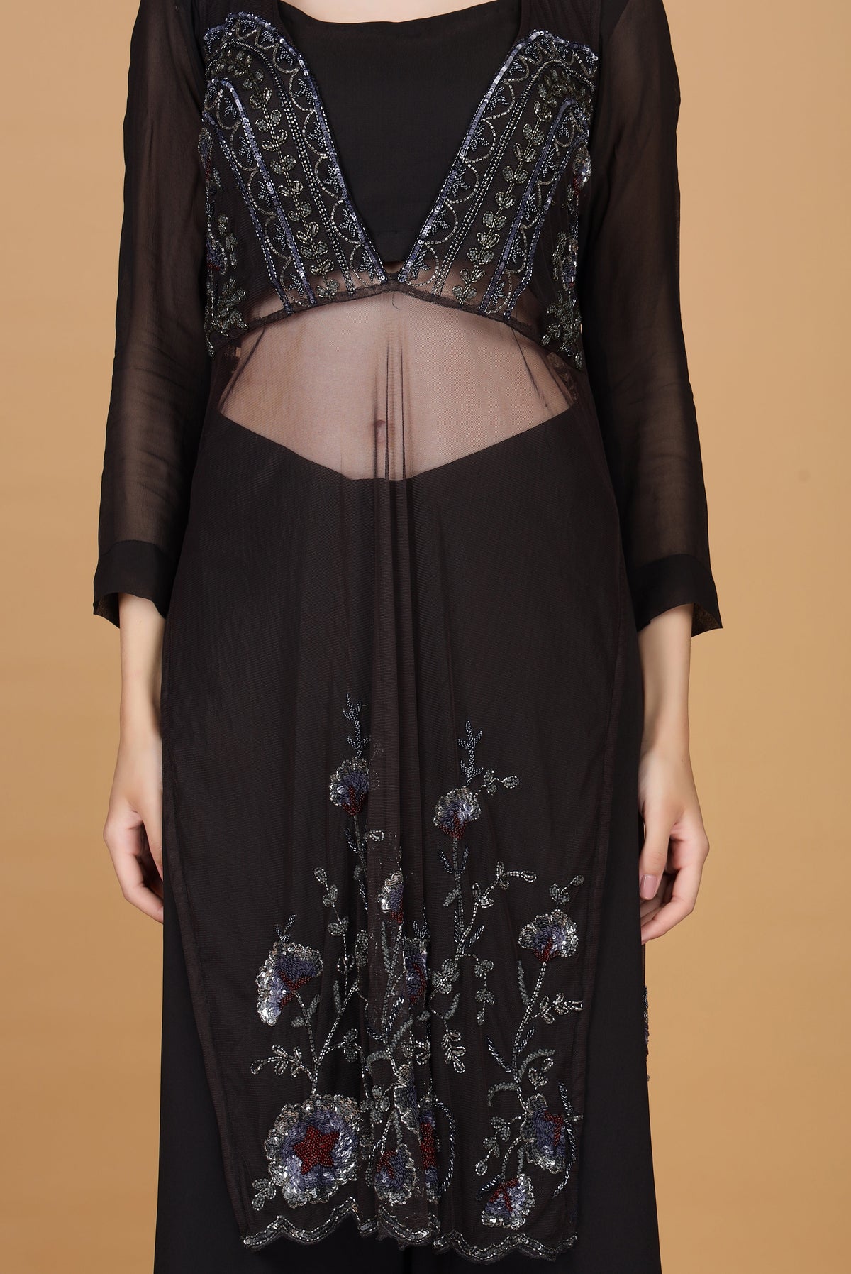 Women Embroidered Regular Sequinned Kurta with Sharara