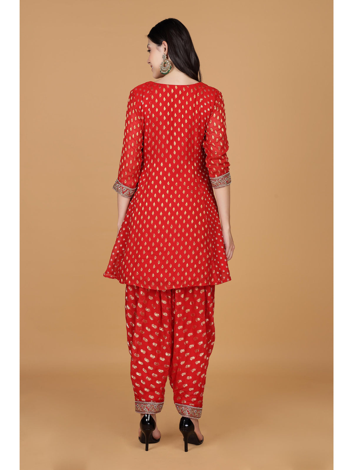 Floral Woven Design Aari Work Georgette Anarkali Kurti With Salwar & Dupatta