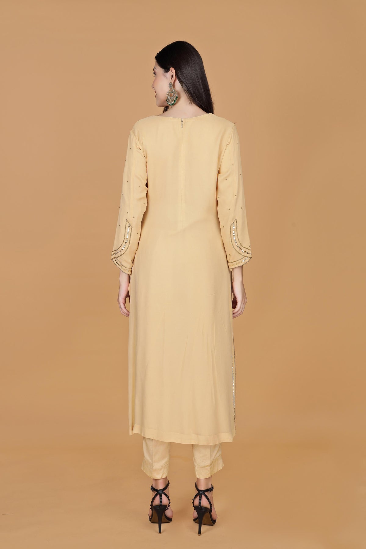Striped Sequnnied Georgette A-Line Kurta With Trousers & Dupatta