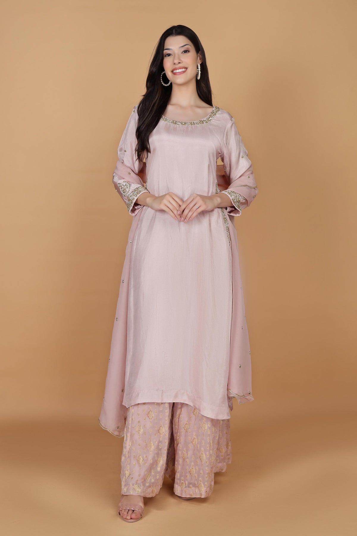 Women Ethnic Motifs Embroidered Silk Kurta with Palazzo & Dupatta