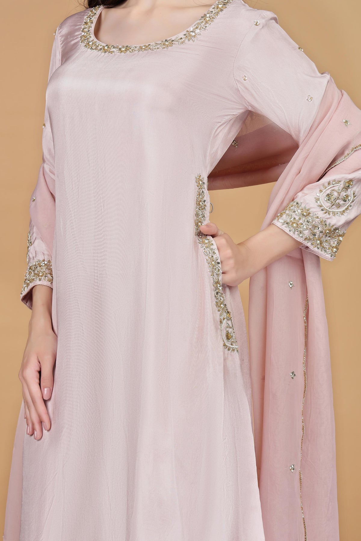 Women Ethnic Motifs Embroidered Silk Kurta with Palazzo & Dupatta