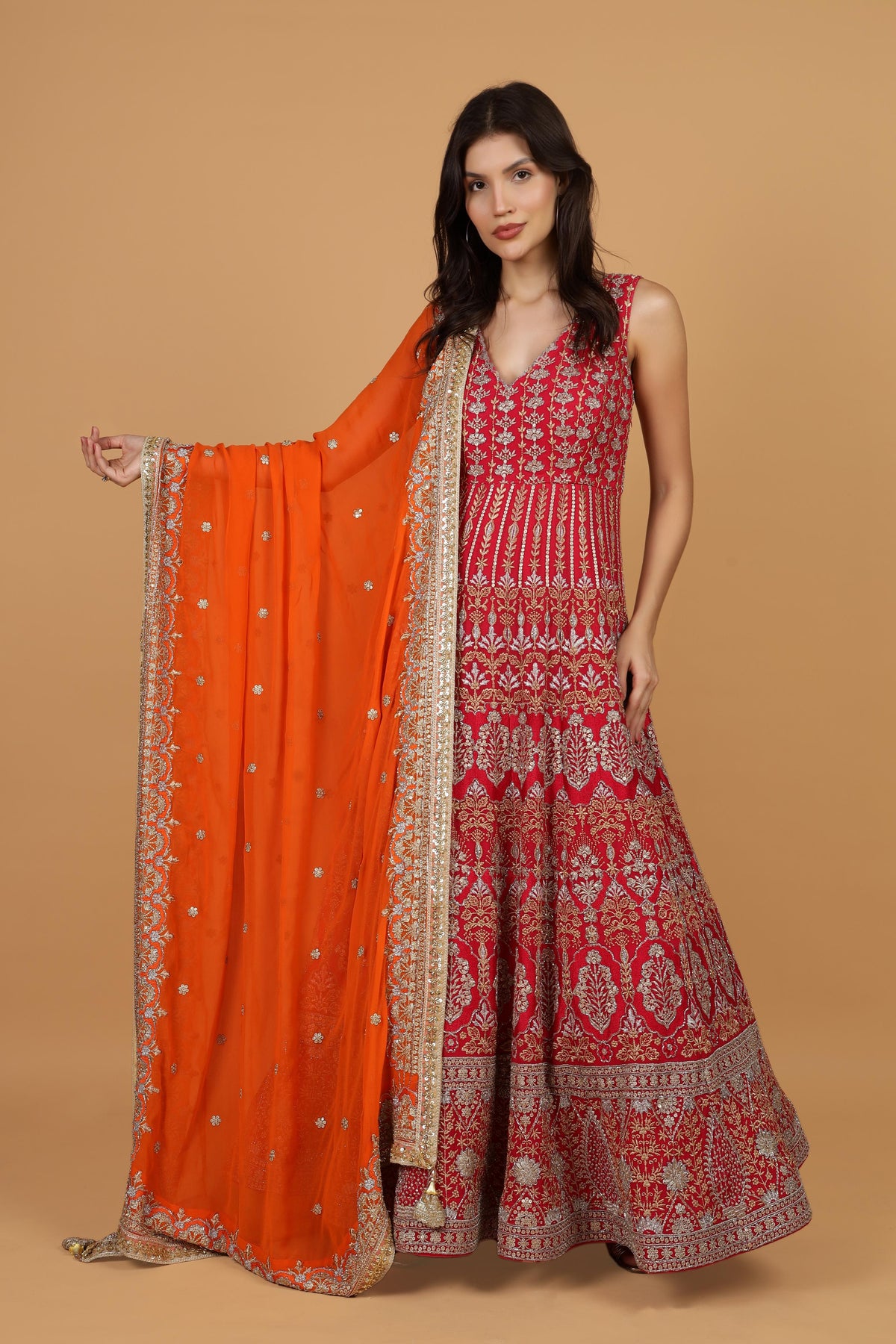 Women Sequined Embroidered Georgette Maxi Gown Ethnic Dresses With Dupatta