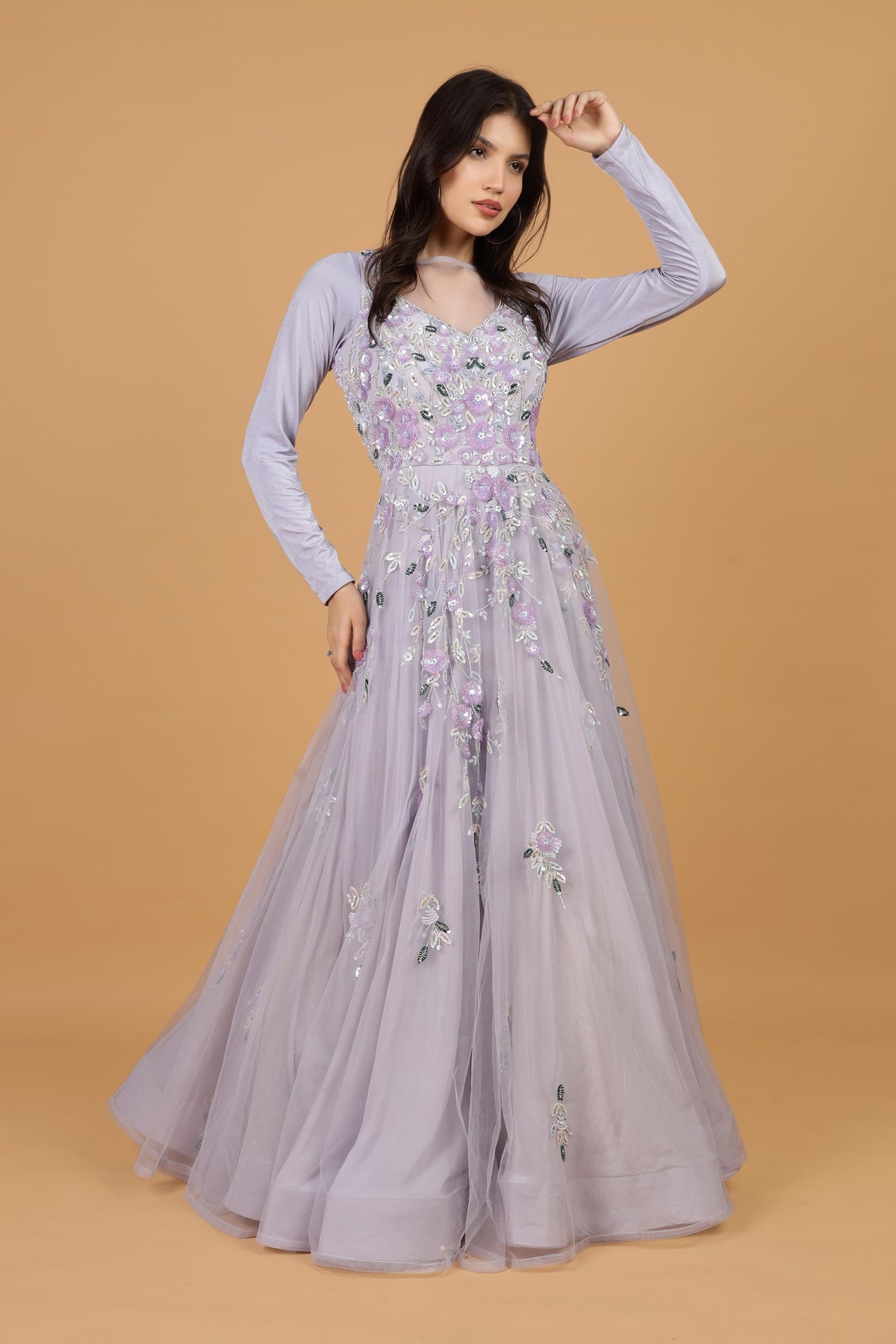 Women Floral Embroidered Net Fit & Flare Maxi Dress