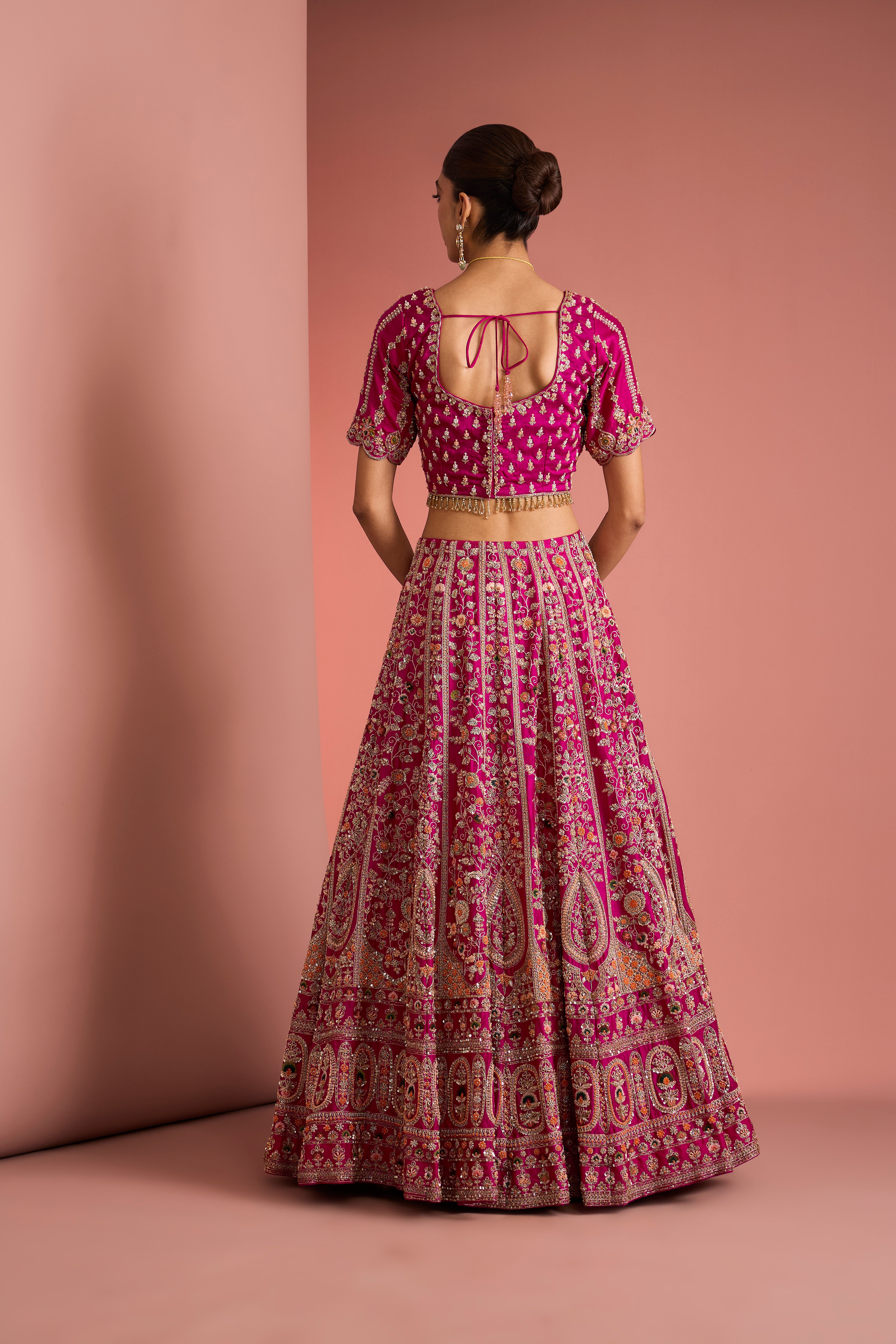 DARK  PINK SILK LEHENGA SET WITH ZARDOZI EMBROIDERY