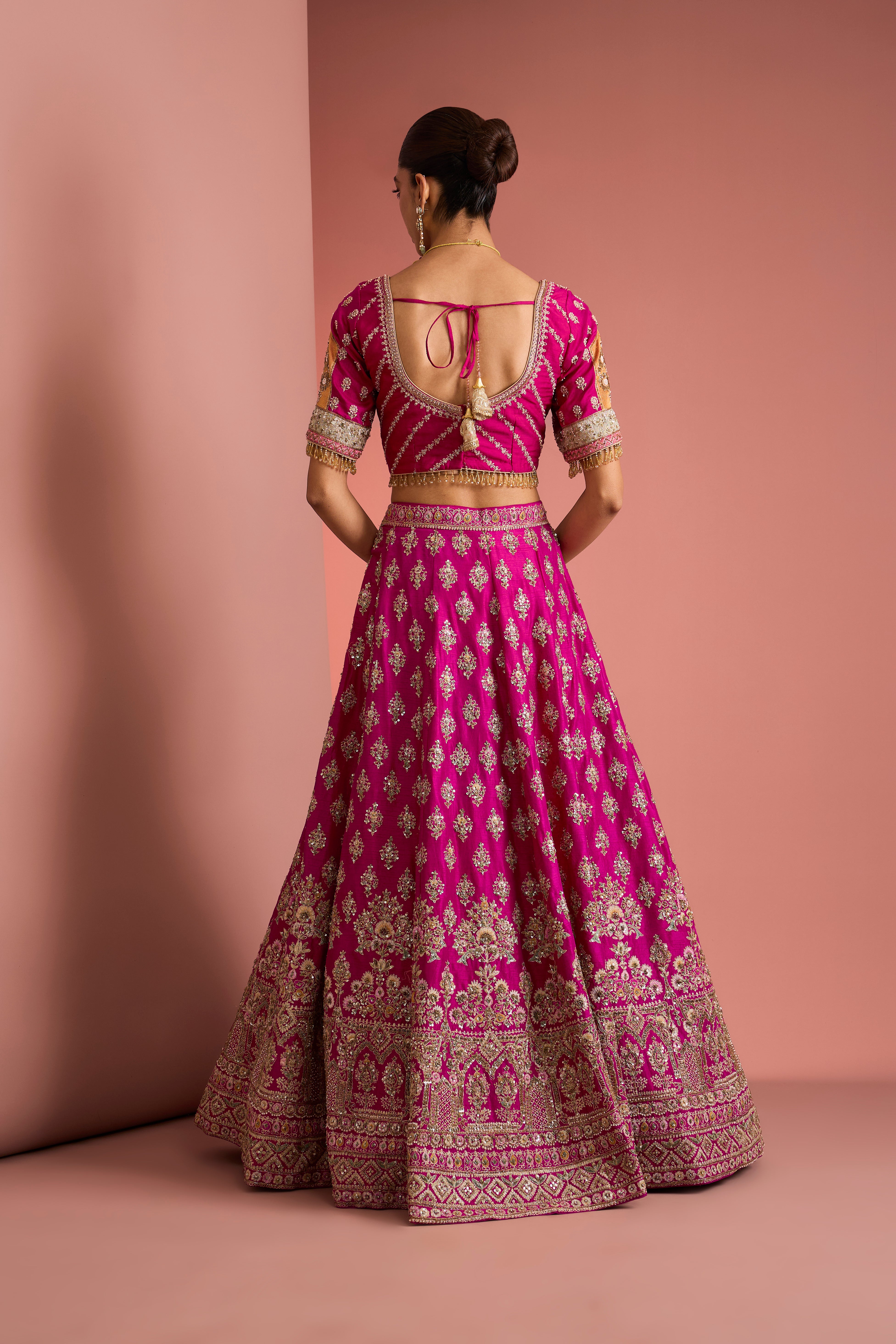 HOT PINK SILK LEHENGA SET WITH AARI EMBROIDERY