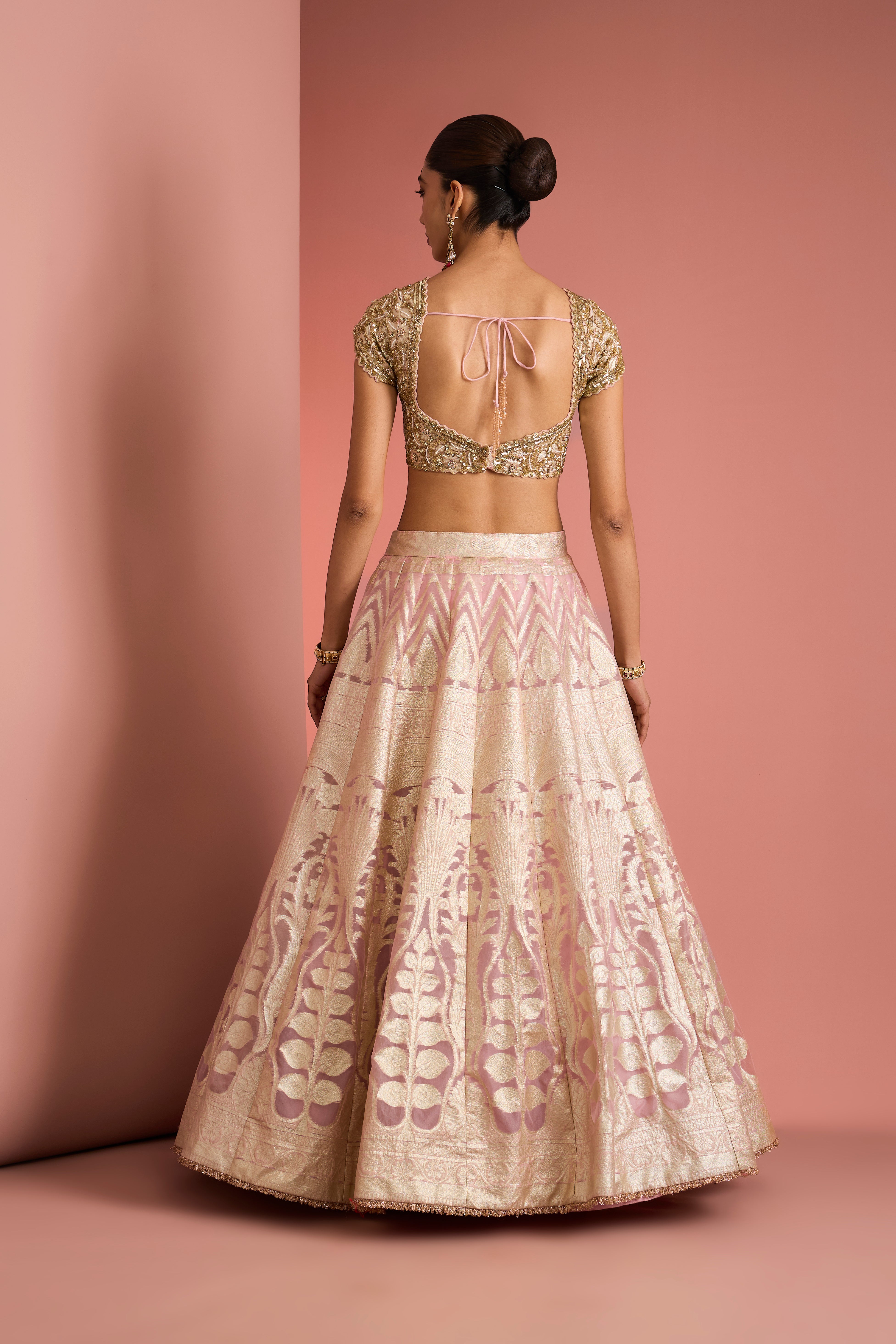 LIGHT PINK ORGANZA BROCADE LEHENGA SET