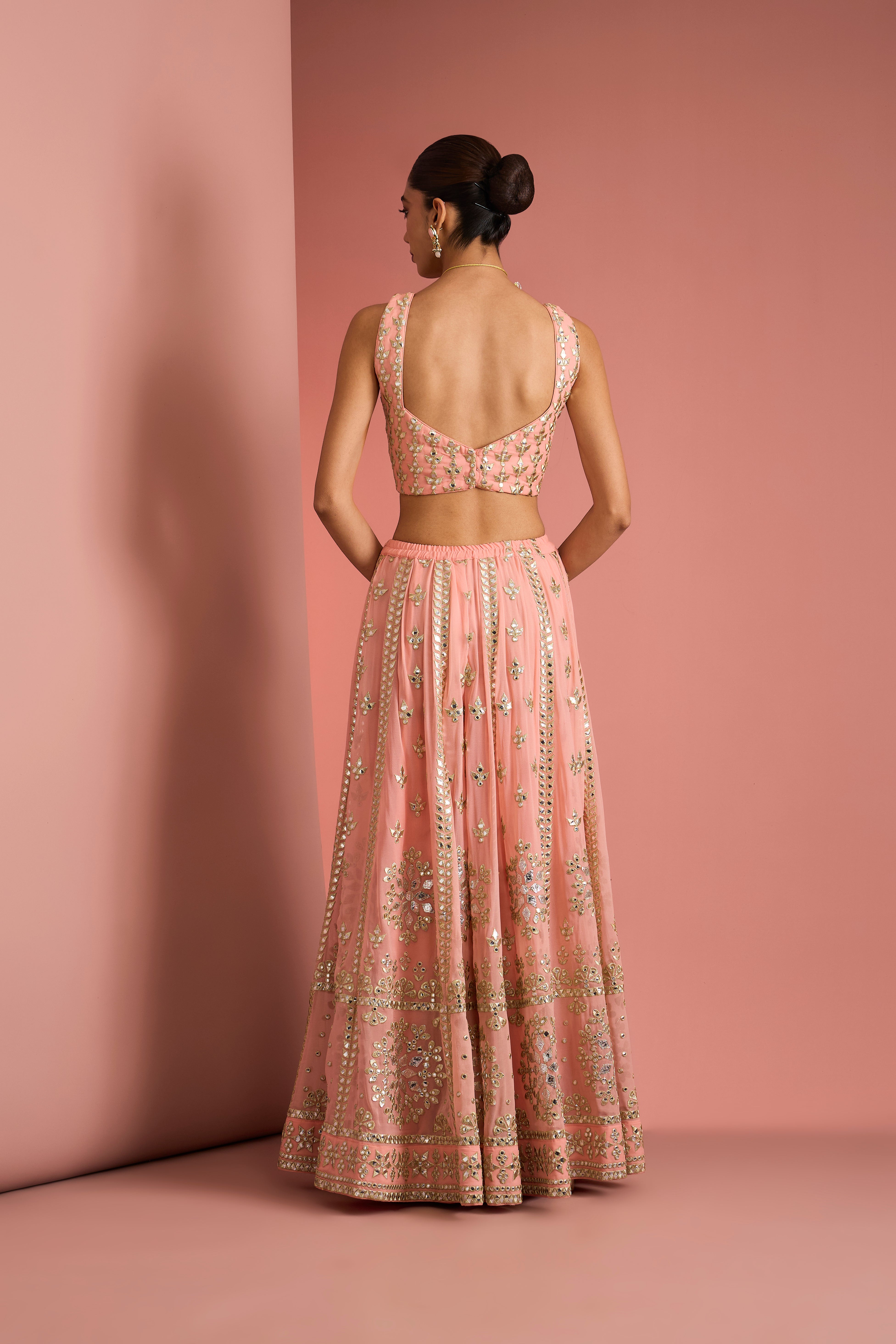 PEACH GEORGGETTE HEAVY GOTA APPLIQUE WORK SHARARA CAPE SET