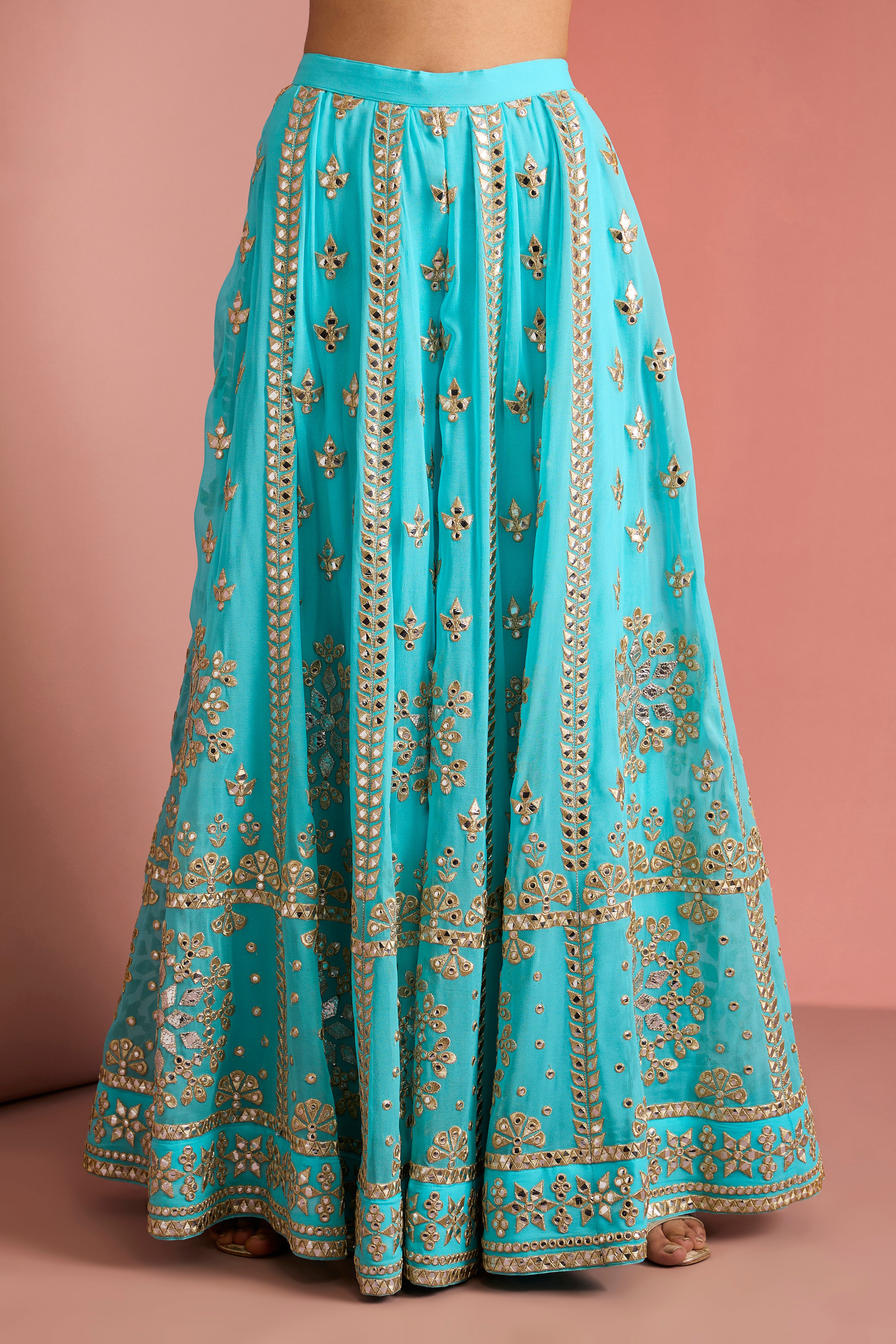 LIGHT BLUE GEORGGETTE GOTTA APPLIQUE SHARARA SET