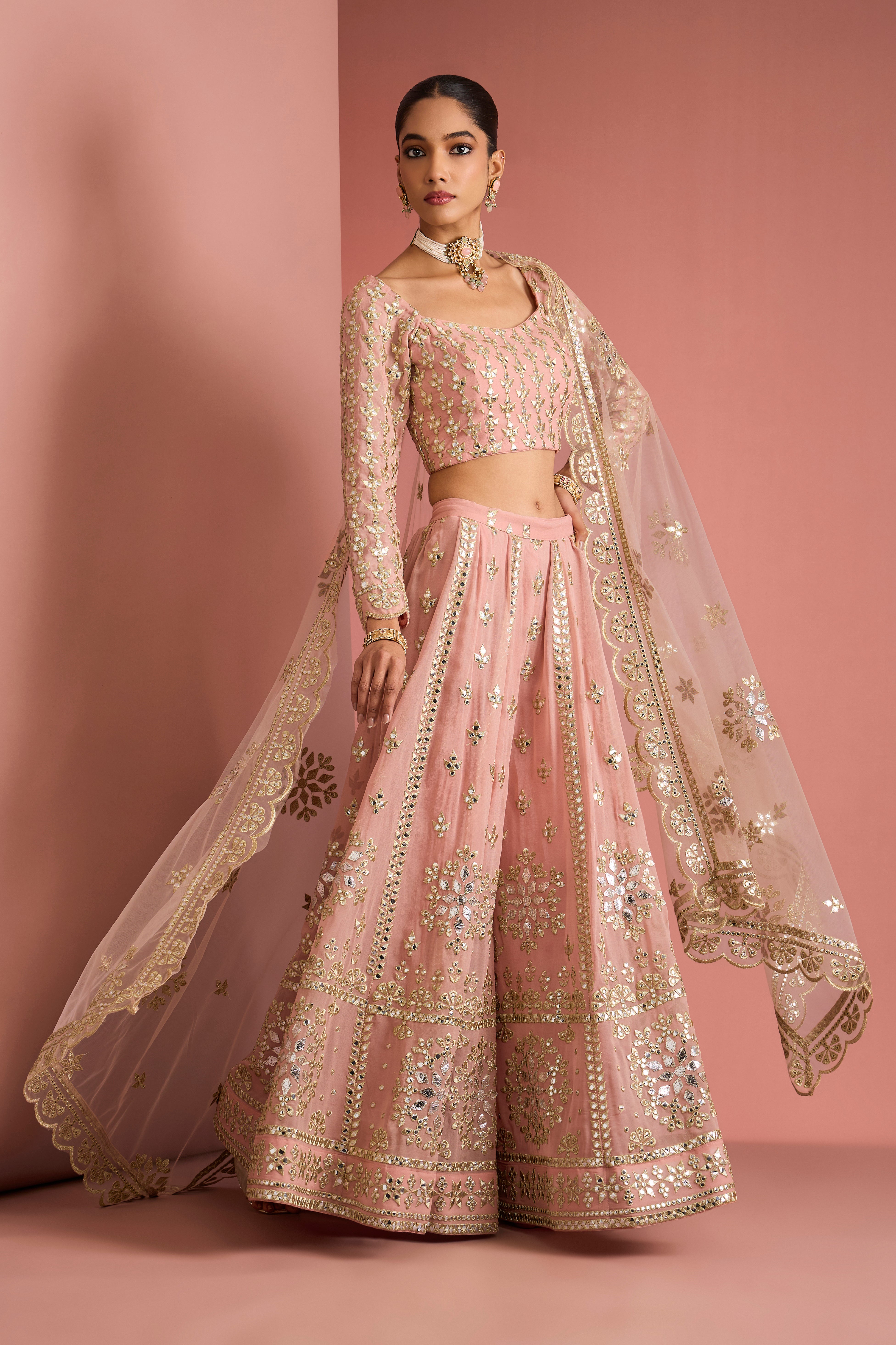 DULL PINK GEORGGETTE GOTTA APPLIQUE SHARARA SET