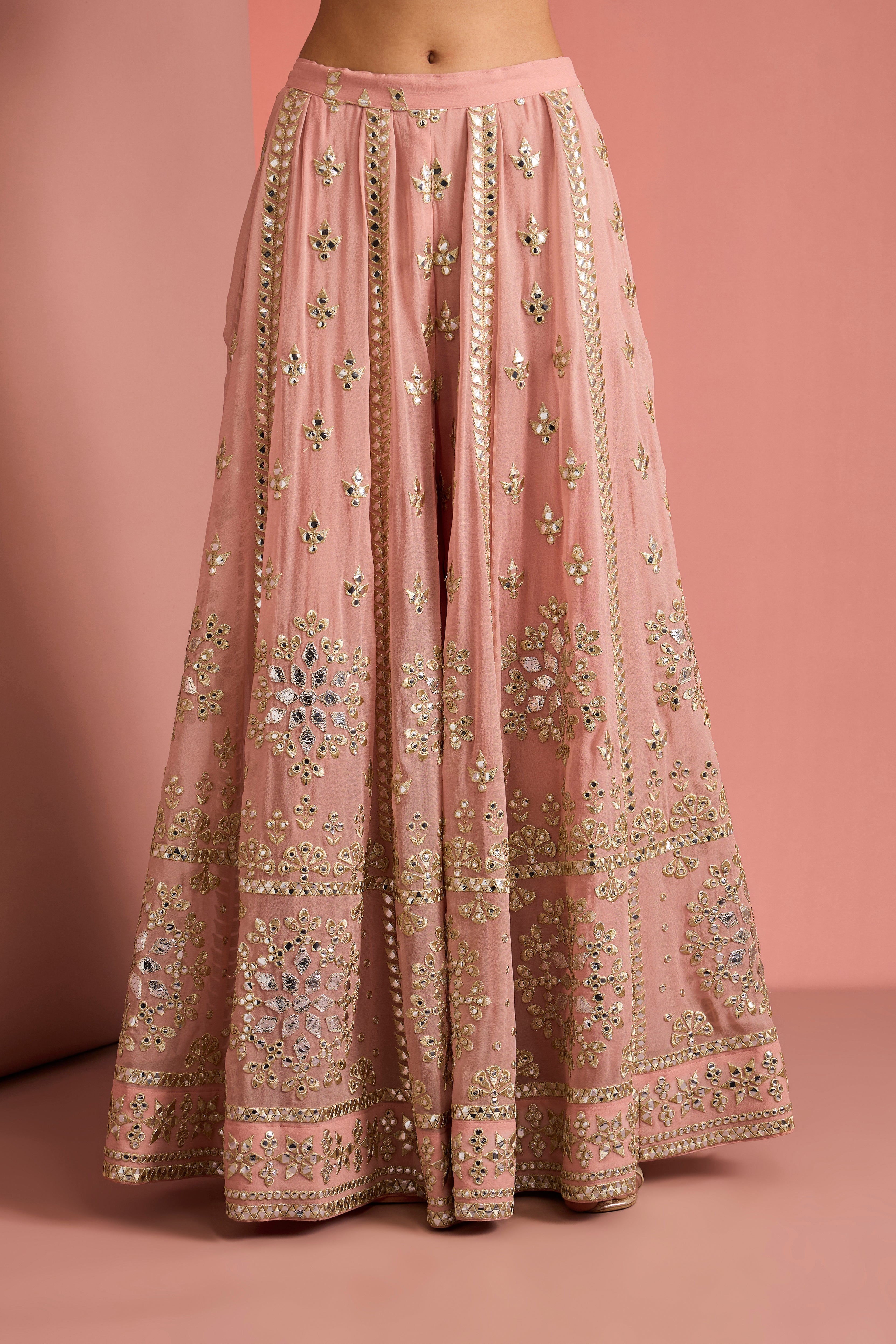 DULL PINK GEORGGETTE GOTTA APPLIQUE SHARARA SET