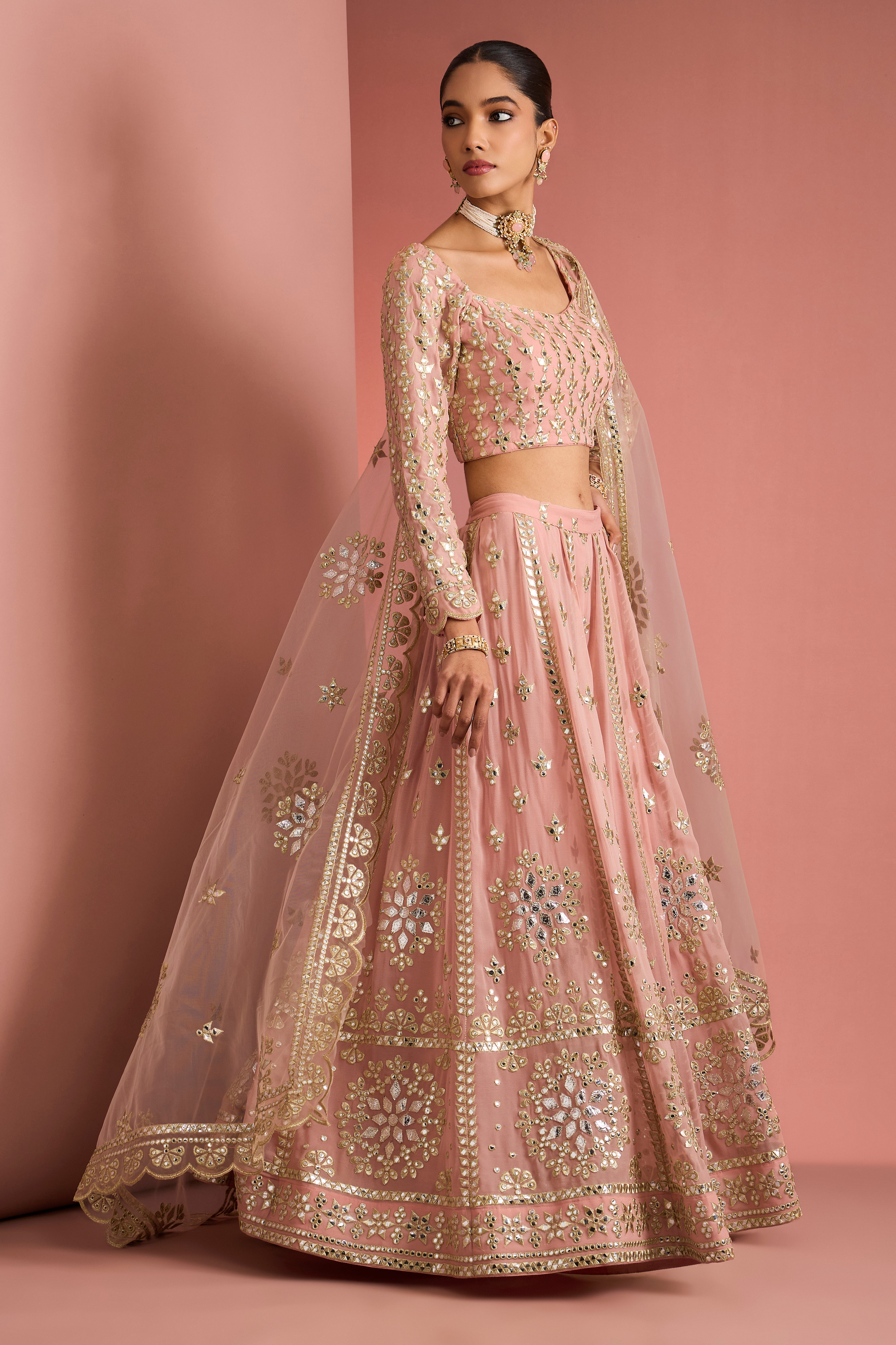 DULL PINK GEORGGETTE GOTTA APPLIQUE SHARARA SET