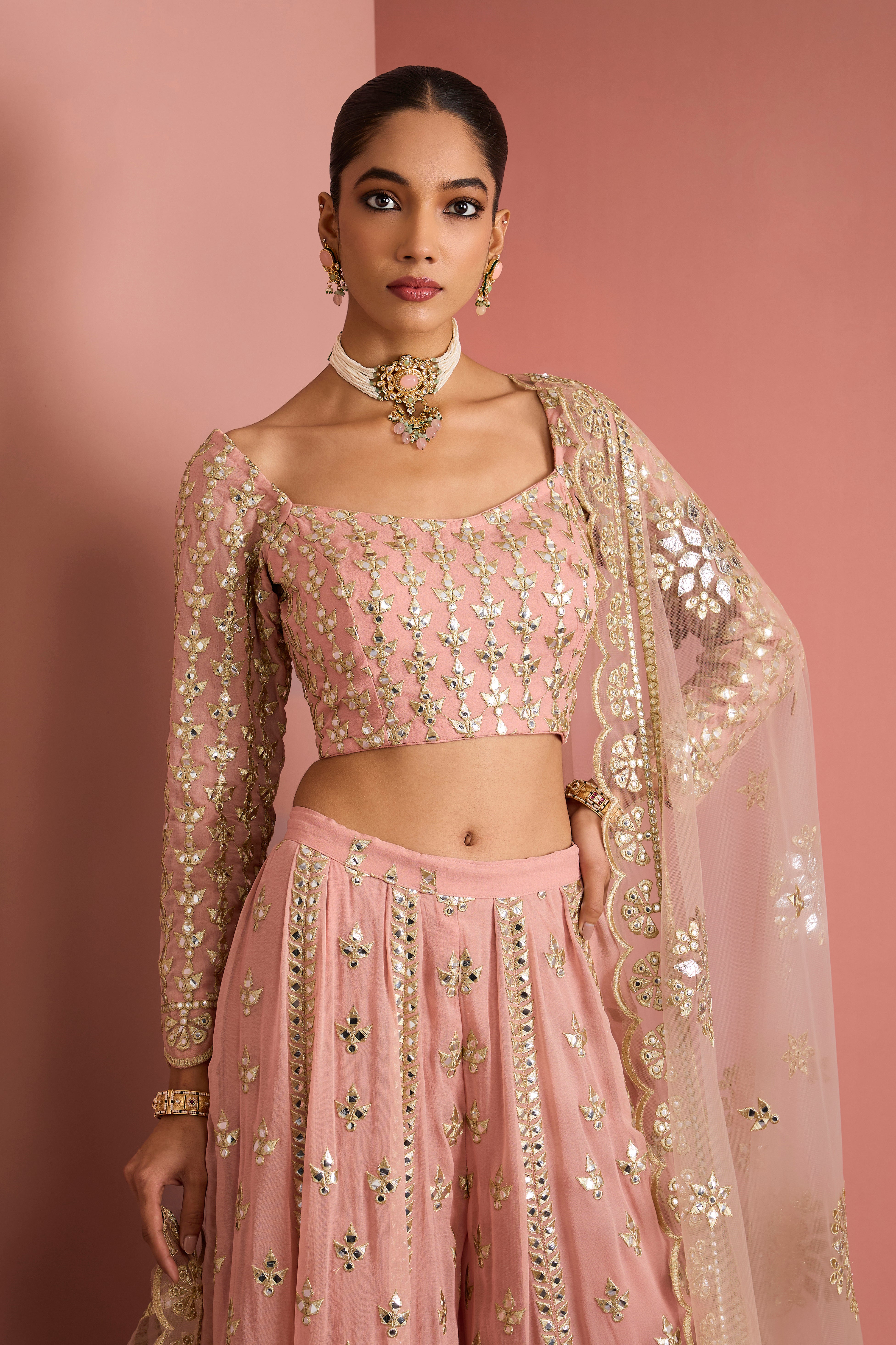 DULL PINK GEORGGETTE GOTTA APPLIQUE SHARARA SET