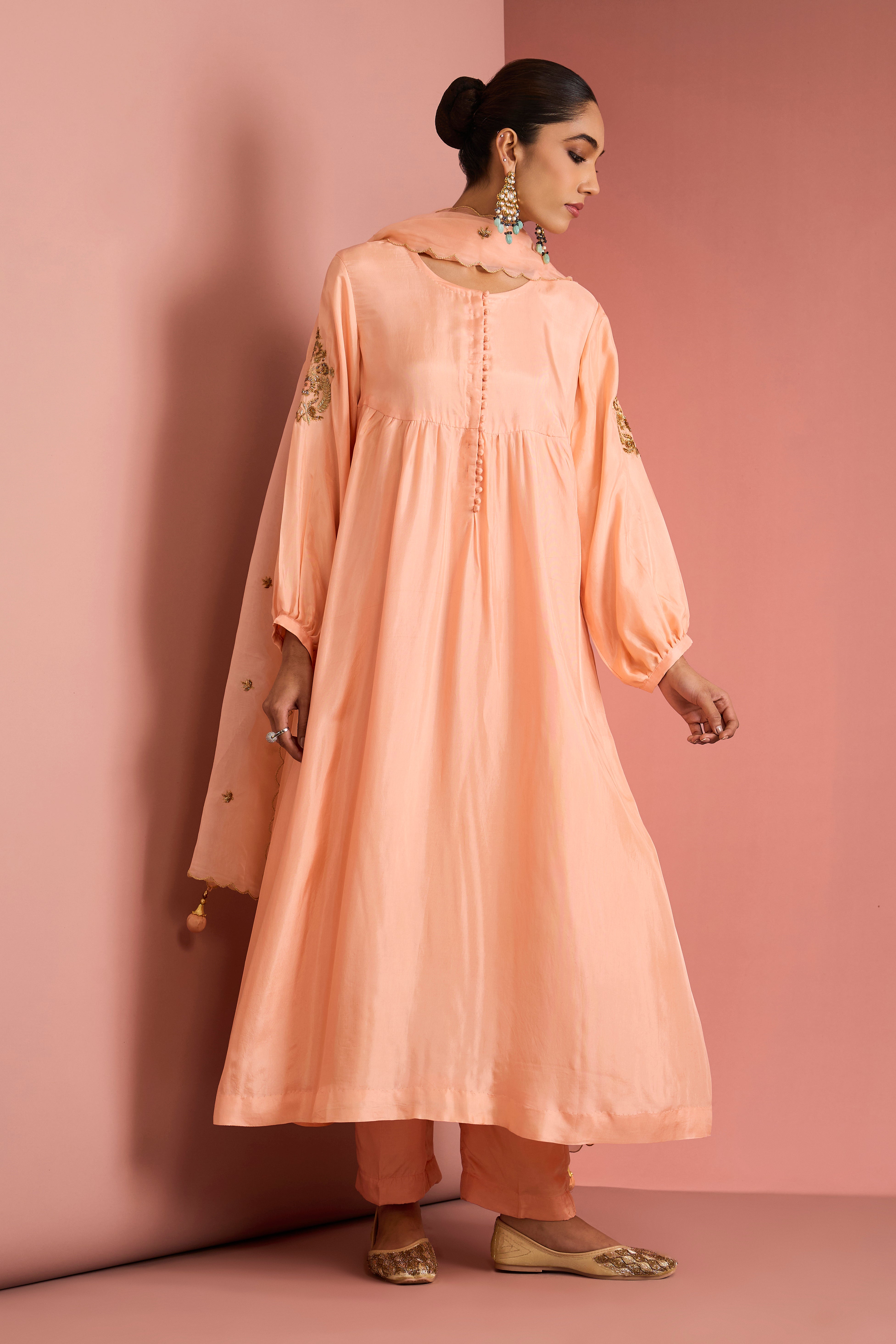 PEACH OPARA SILK KURTA SET