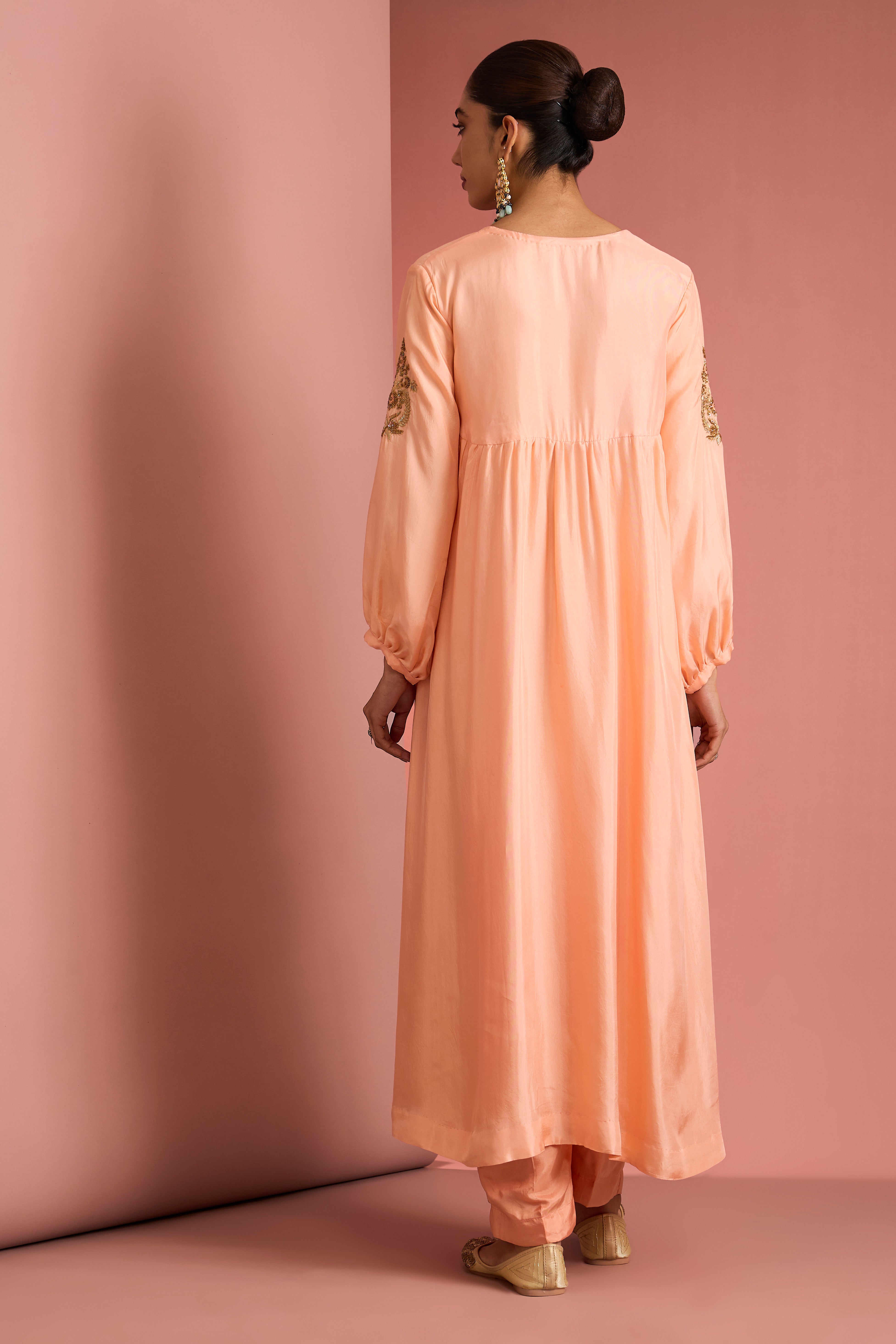 PEACH OPARA SILK KURTA SET