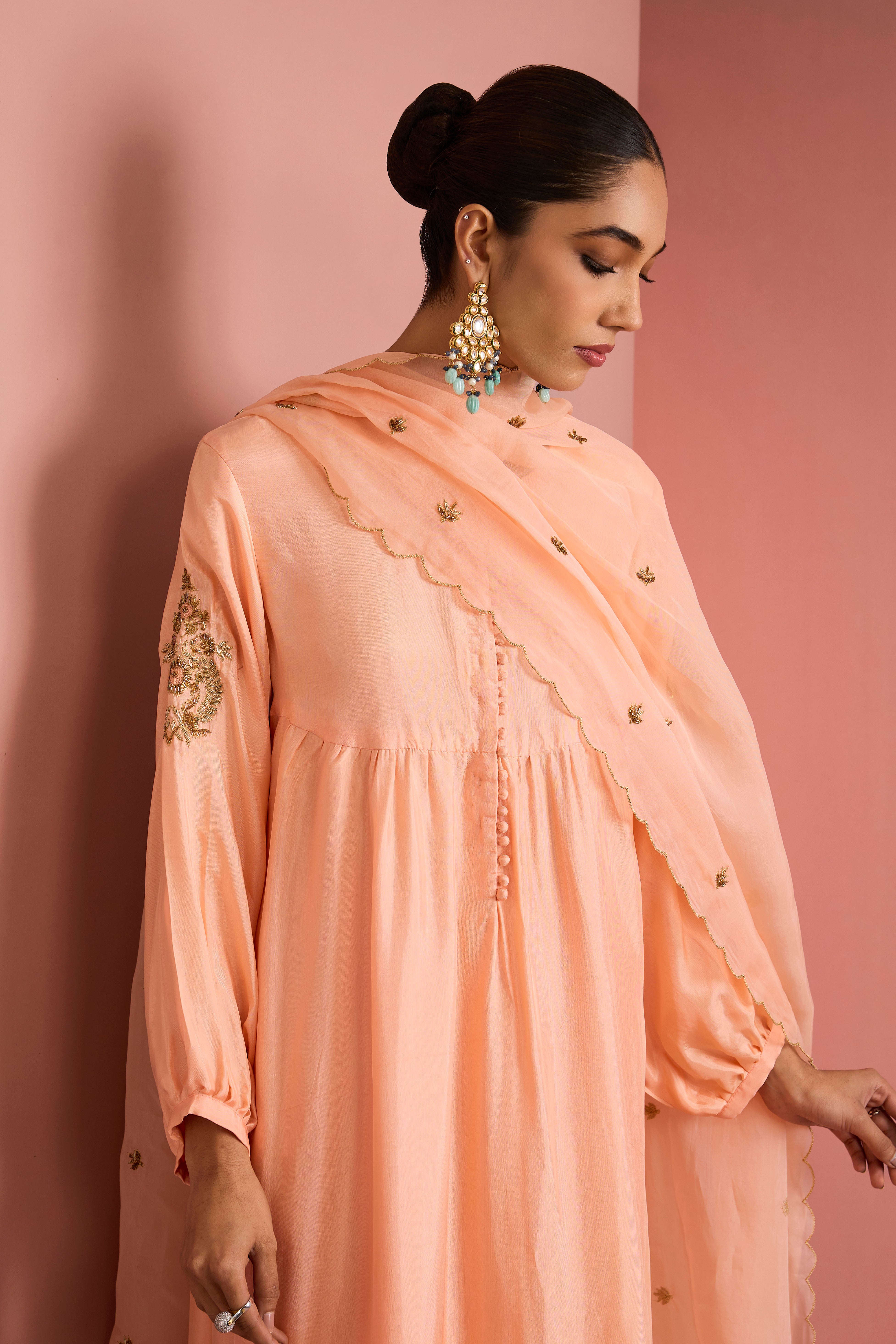 PEACH OPARA SILK KURTA SET