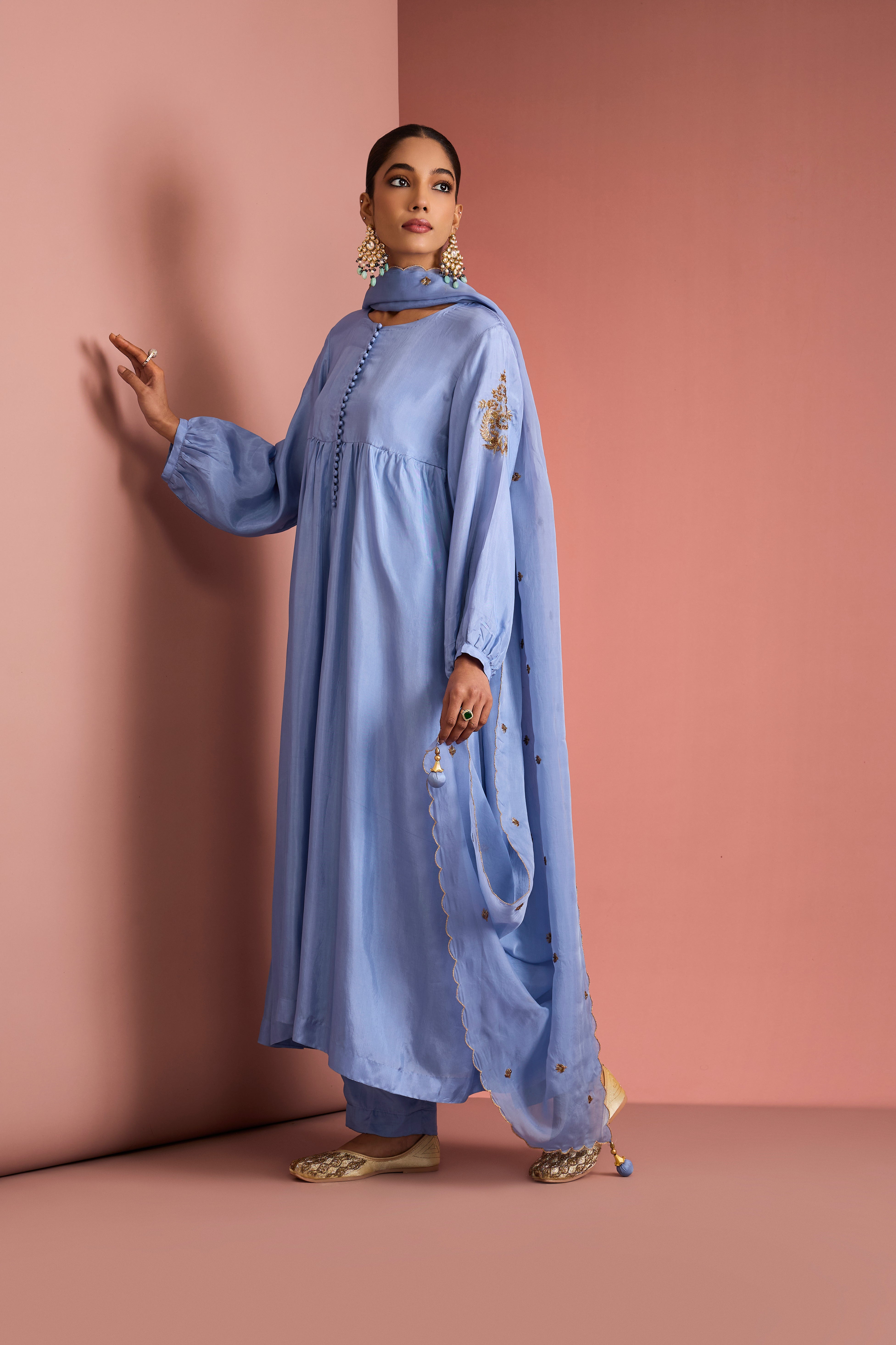 MEDIUM BLUE  OPARA SILK KURTA SET