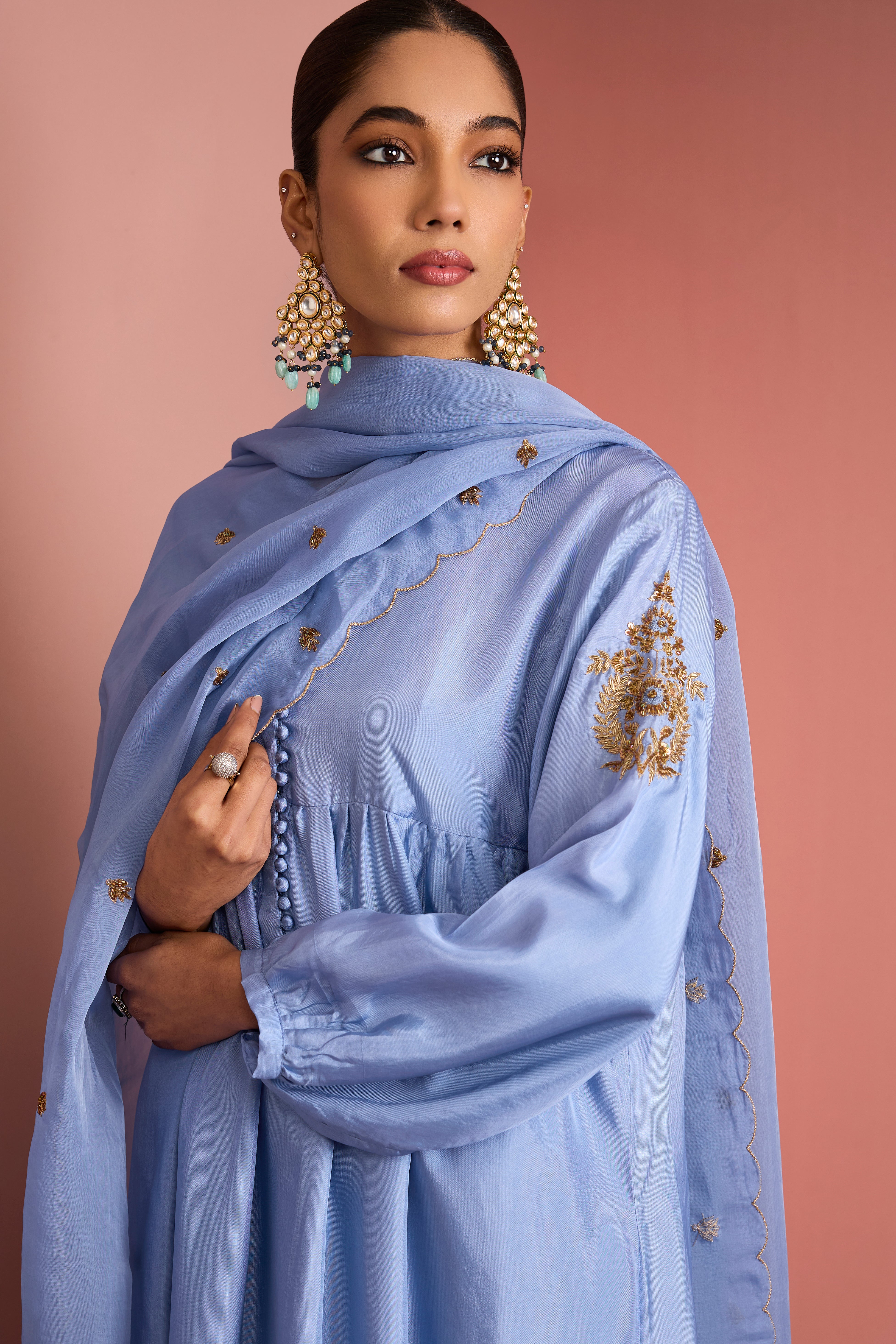 MEDIUM BLUE  OPARA SILK KURTA SET