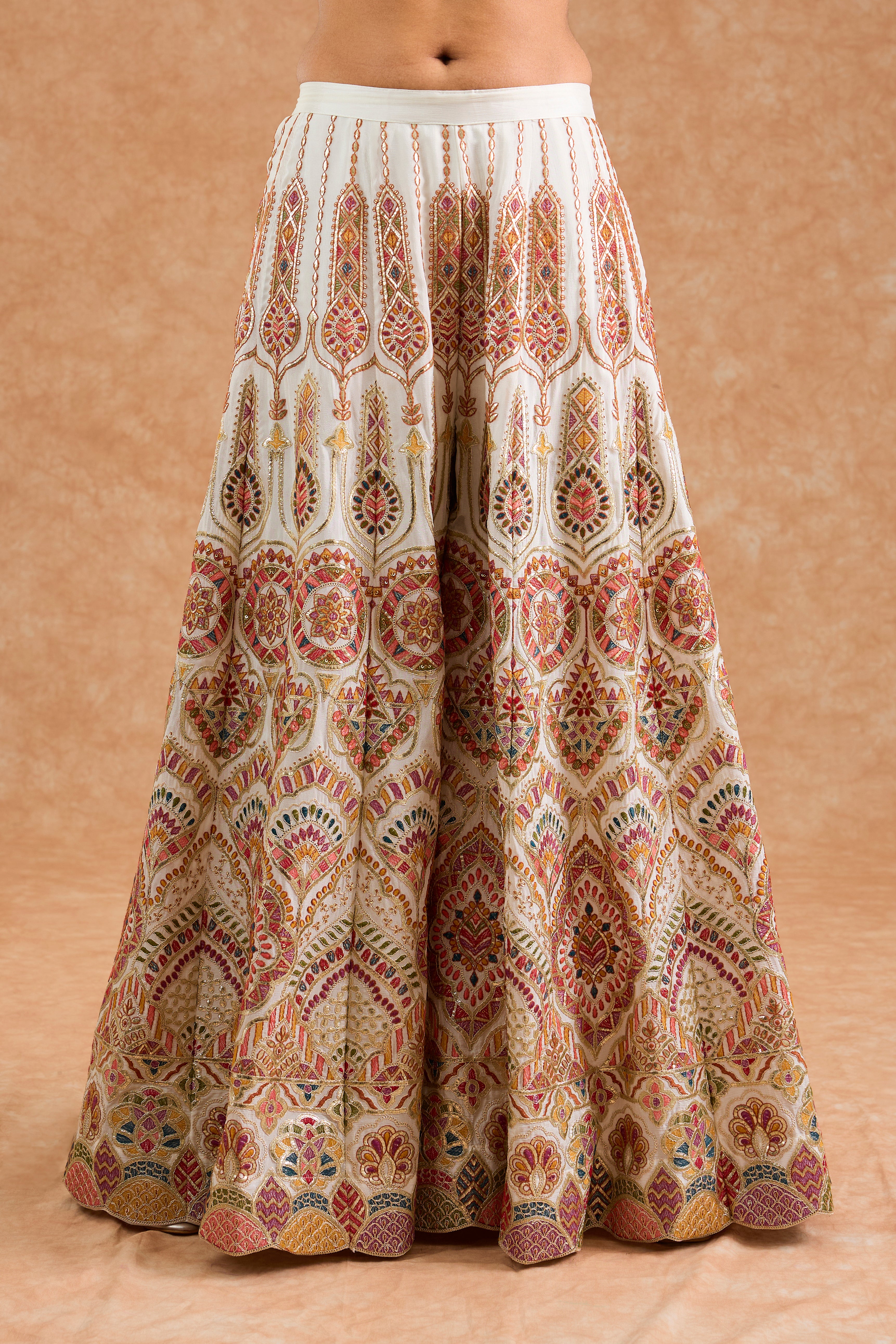 Off White Chinon Multocolored Thread Work  Sharara Set