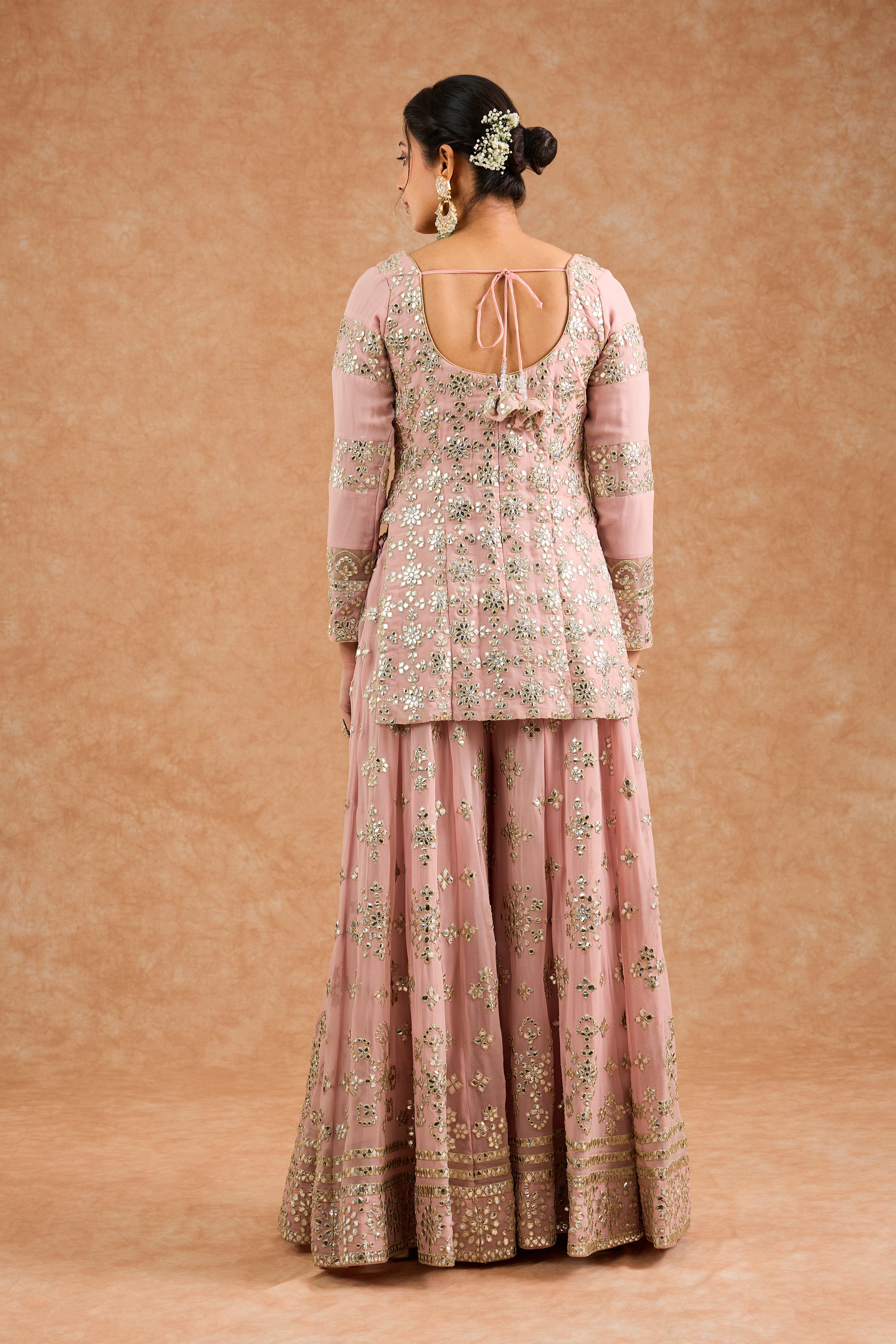 Pink Georggette Gota Applique Sharara  Kurti Set