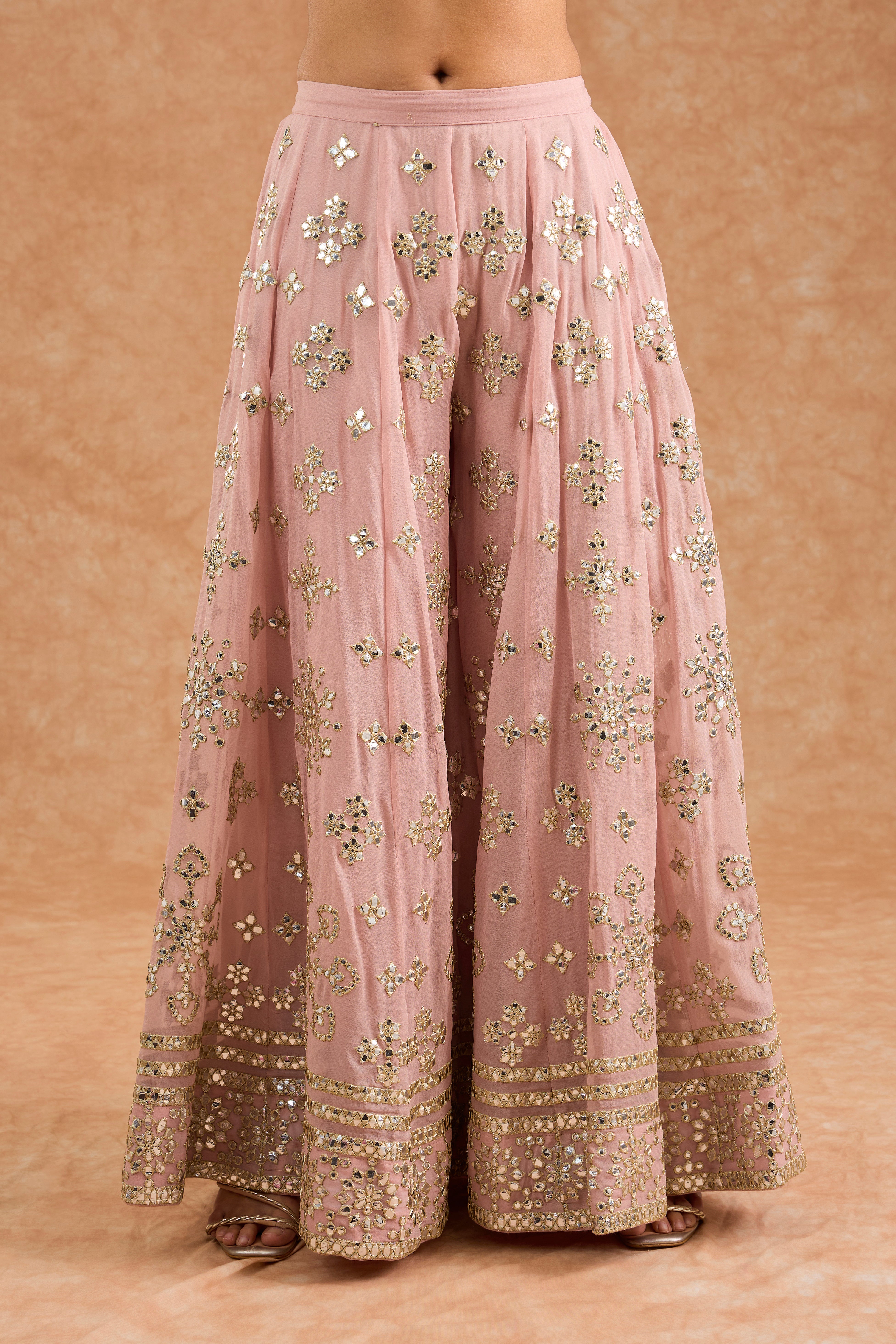 Pink Georggette Gota Applique Sharara  Kurti Set