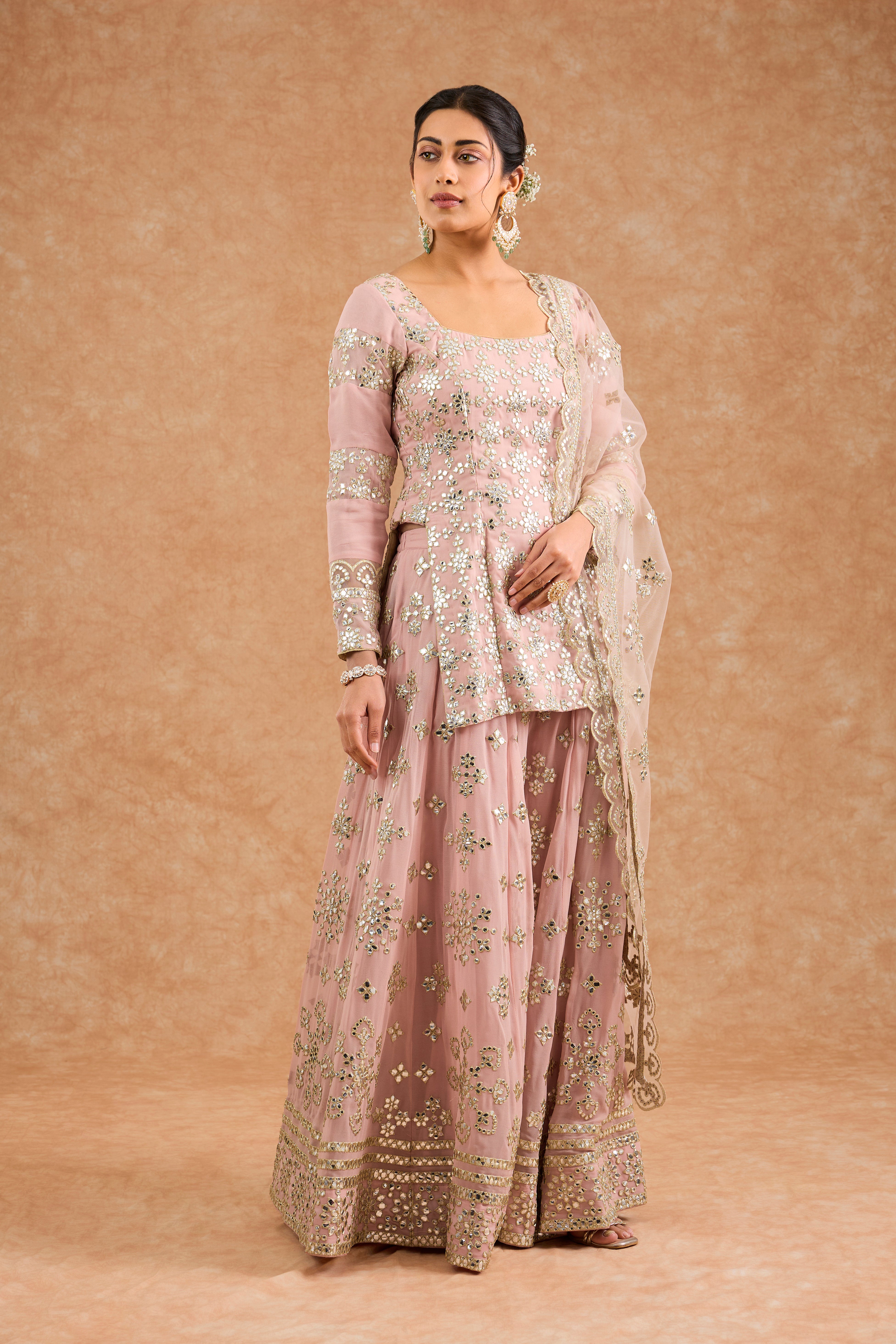 Pink Georggette Gota Applique Sharara  Kurti Set