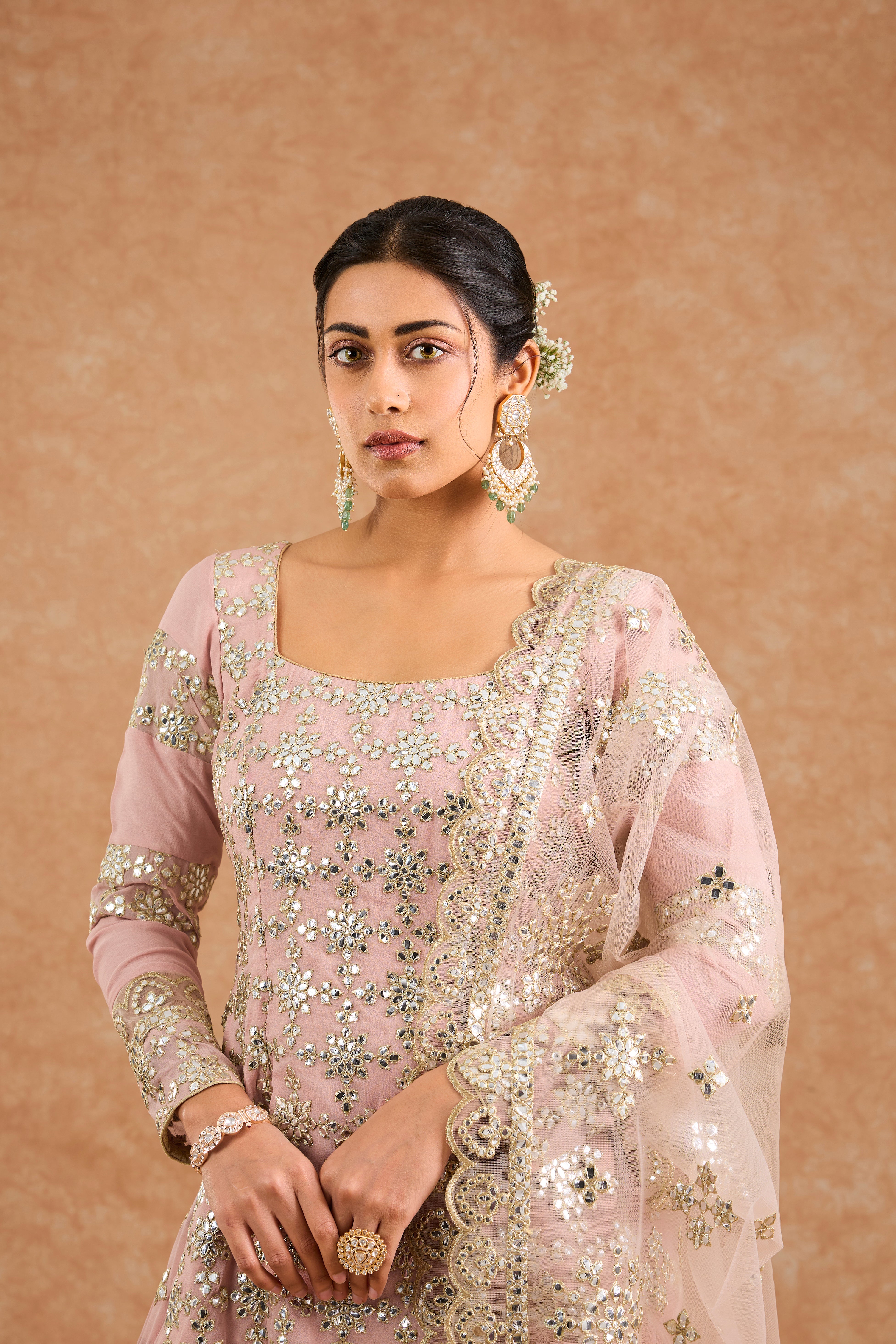Pink Georggette Gota Applique Sharara  Kurti Set