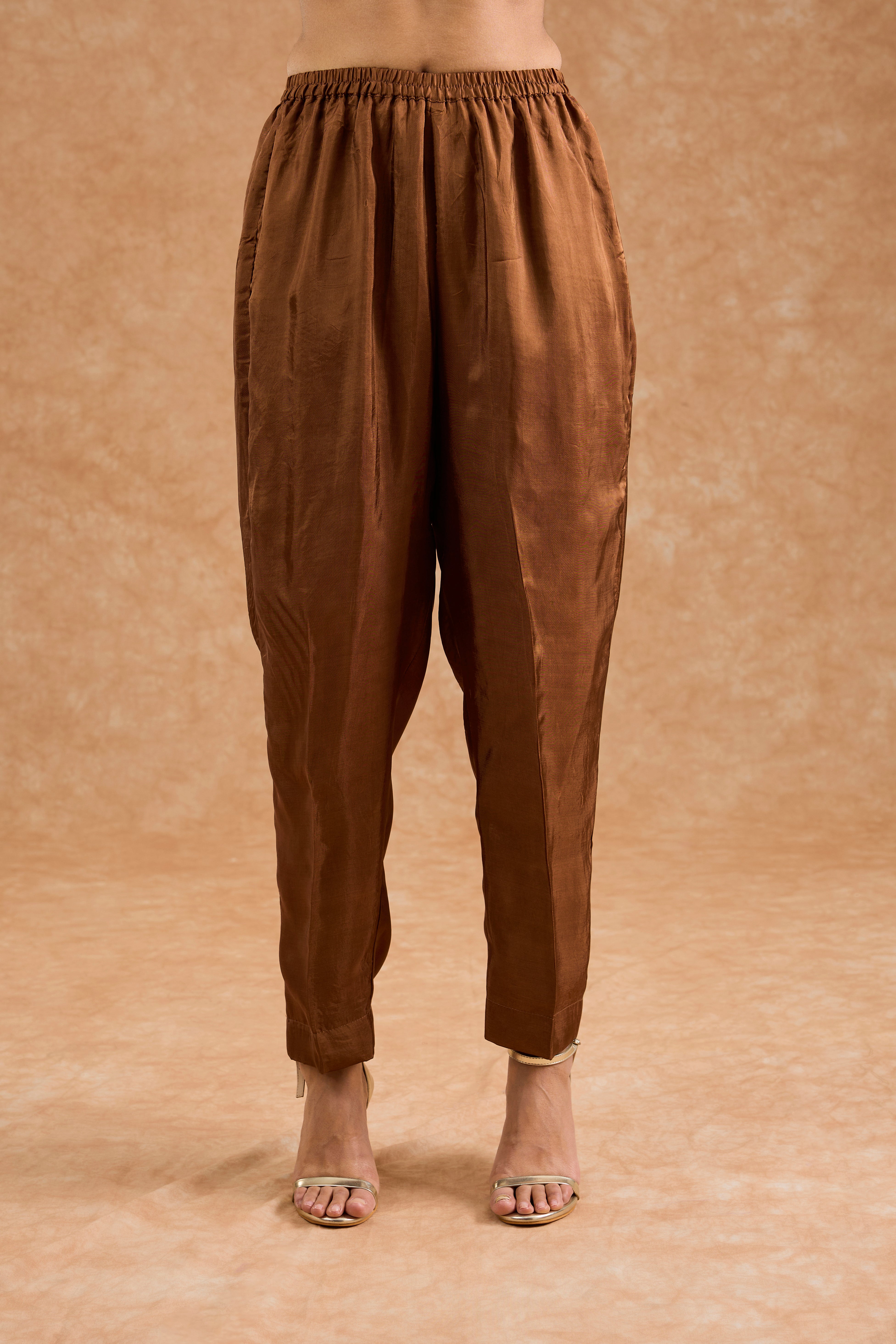 Brown Ombre Opara Silk Hand Embroidered Kurta Set
