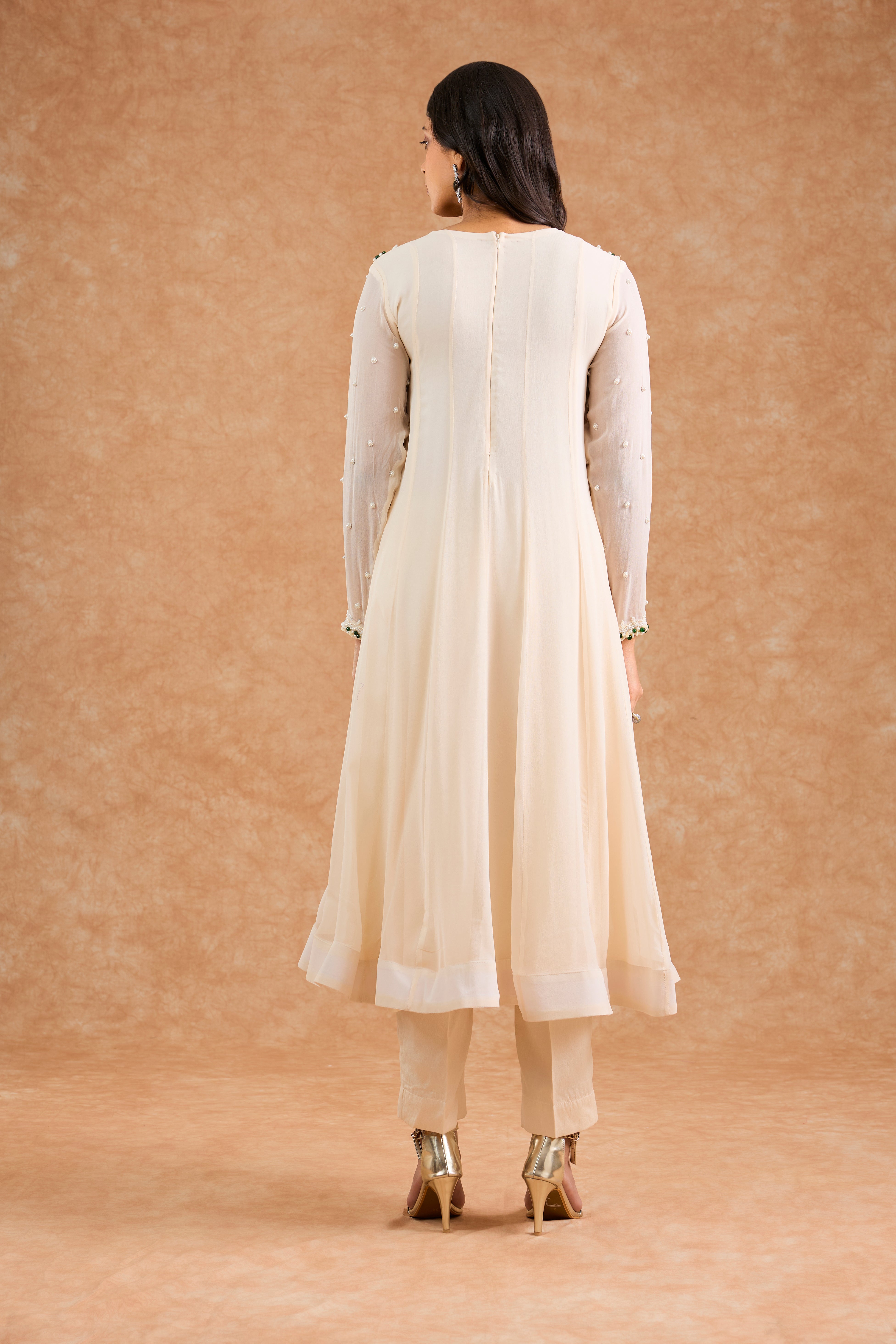 Ivory Georgette Applique Work Anarkali Set