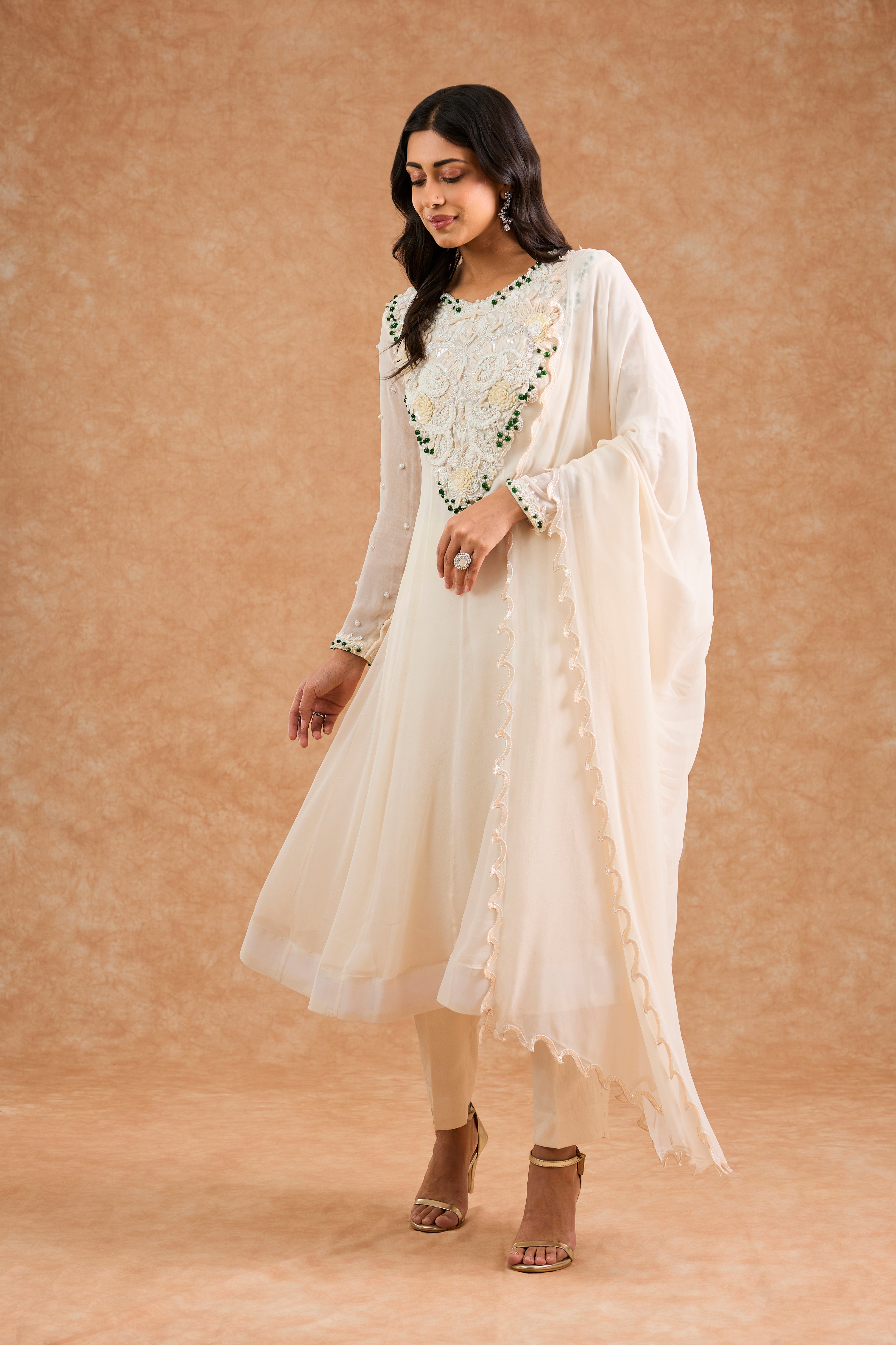 Ivory Georgette Applique Work Anarkali Set
